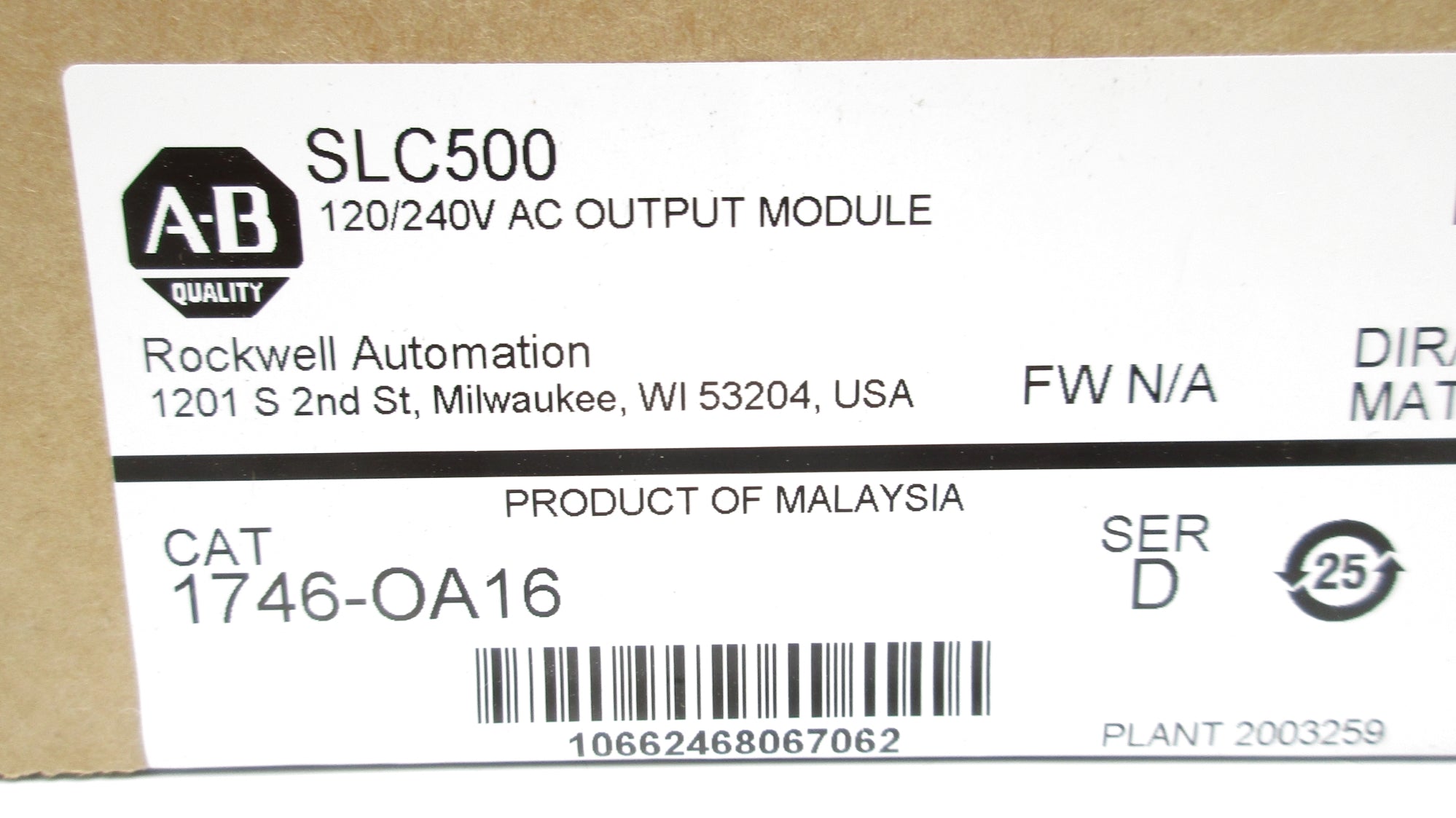 ALLEN BRADLEY 1746-OA16 SER. D DATE: 2018 NSFS