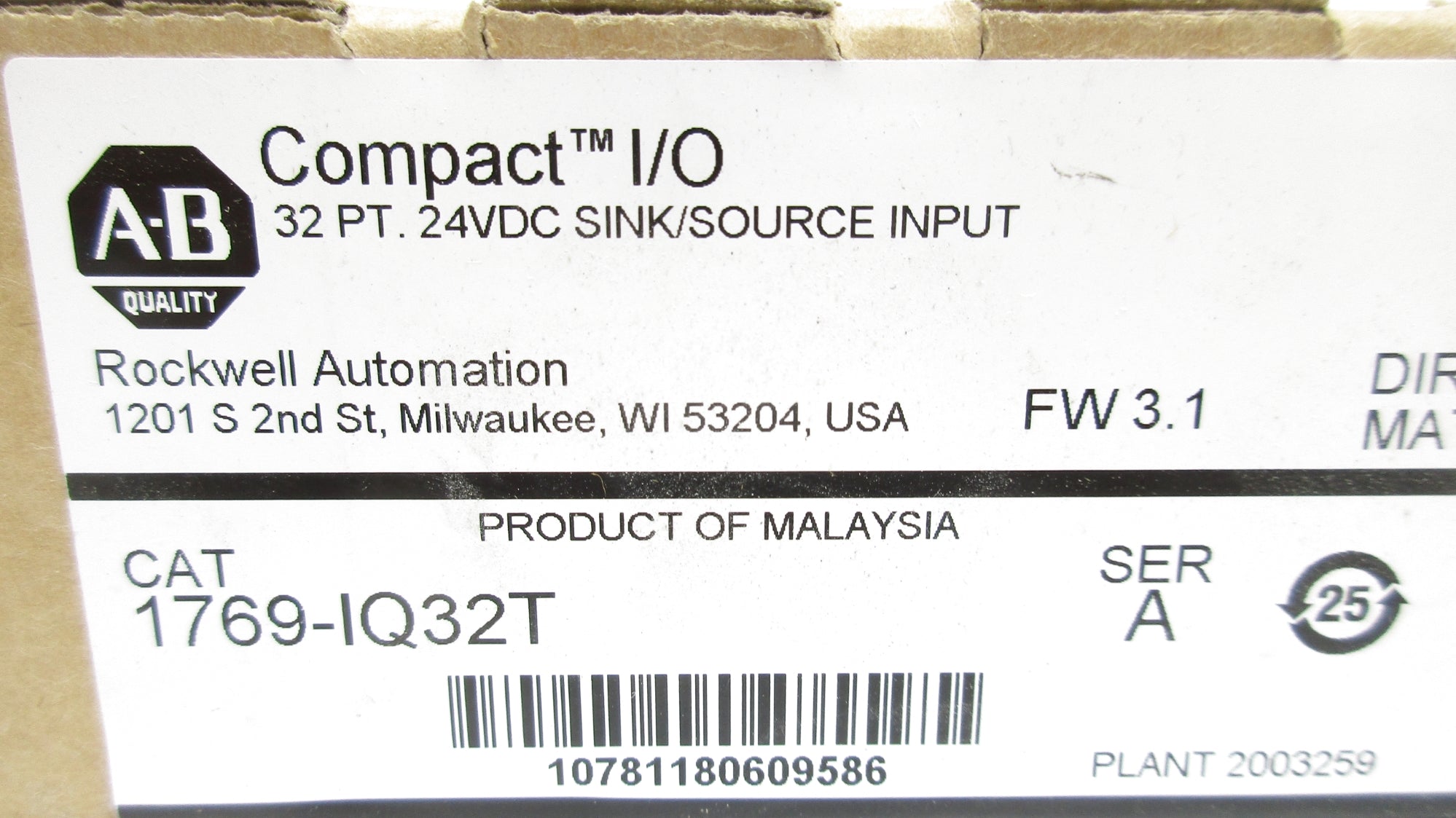 ALLEN BRADLEY 1769-IQ32T SER. A F/W 3.1 DATE: 2017 24VDC NSFS