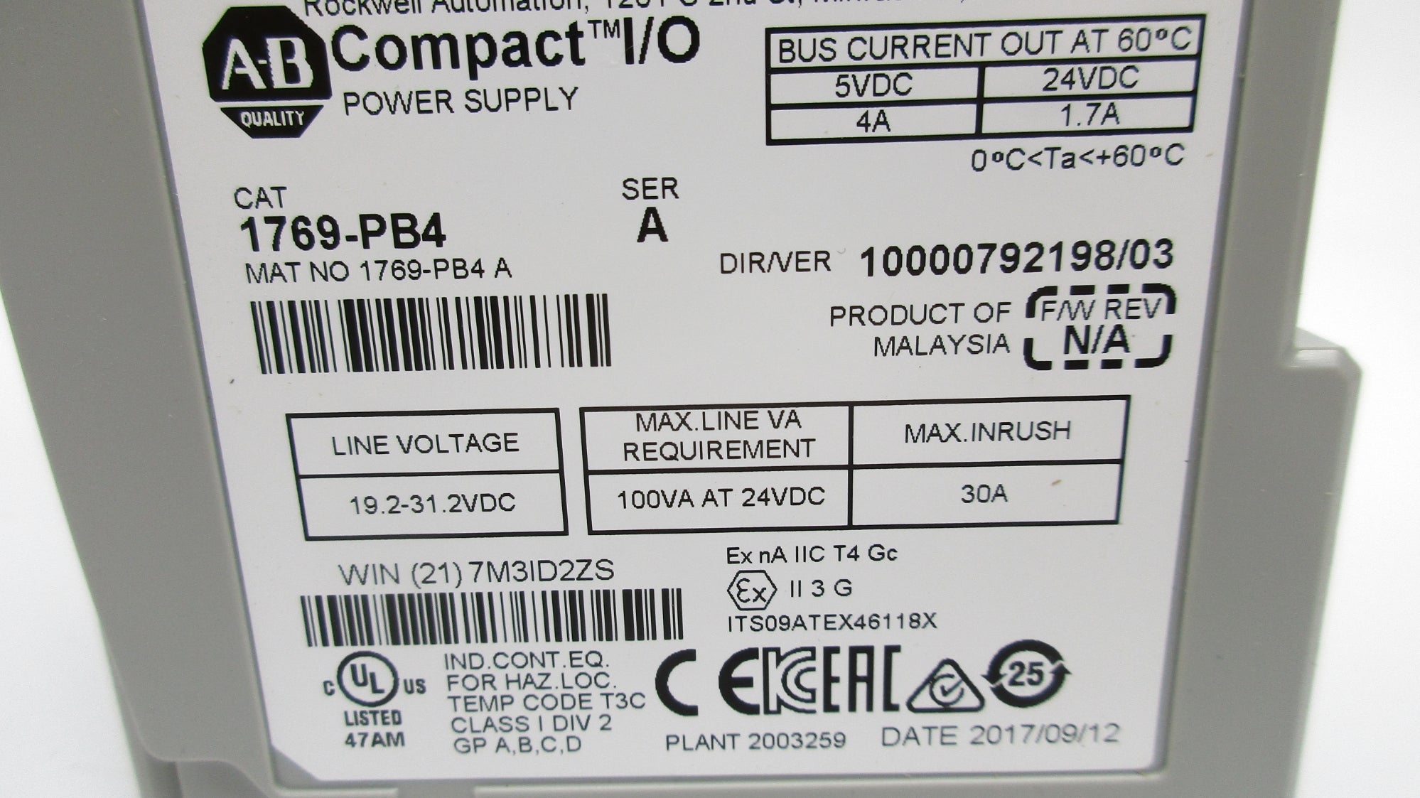 ALLEN BRADLEY 1769-PB4 SER. A NSMP