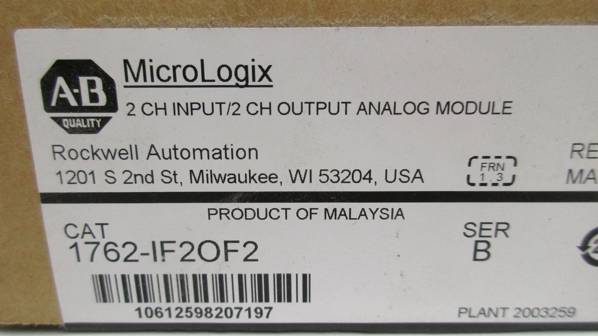 ALLEN BRADLEY 1762-IF2OF2 SER. B F/W 1.3 NSMP