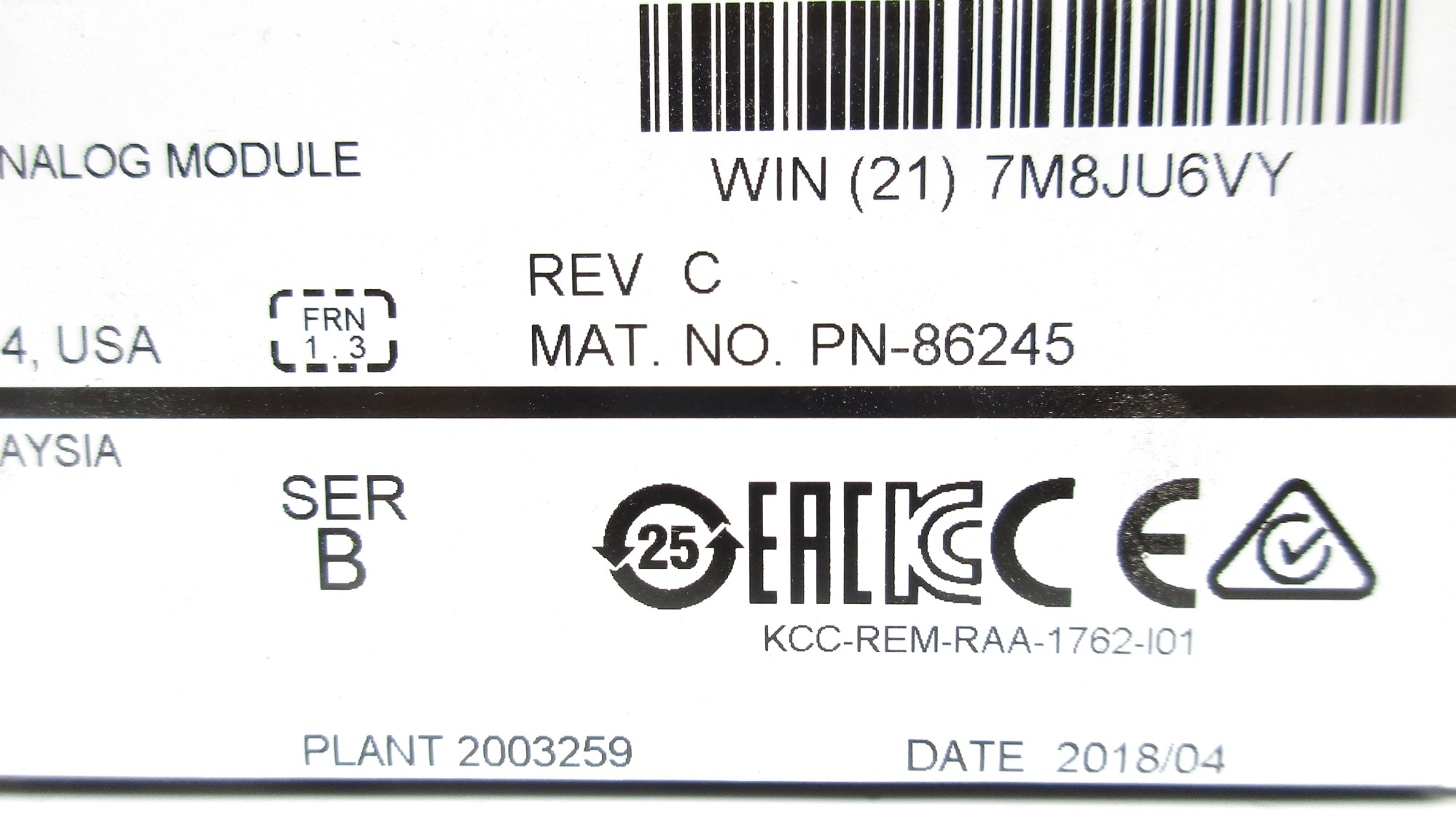 ALLEN BRADLEY 1762-IF2OF2 SER. B F/W 1.3 DATE: 2018 NSFS