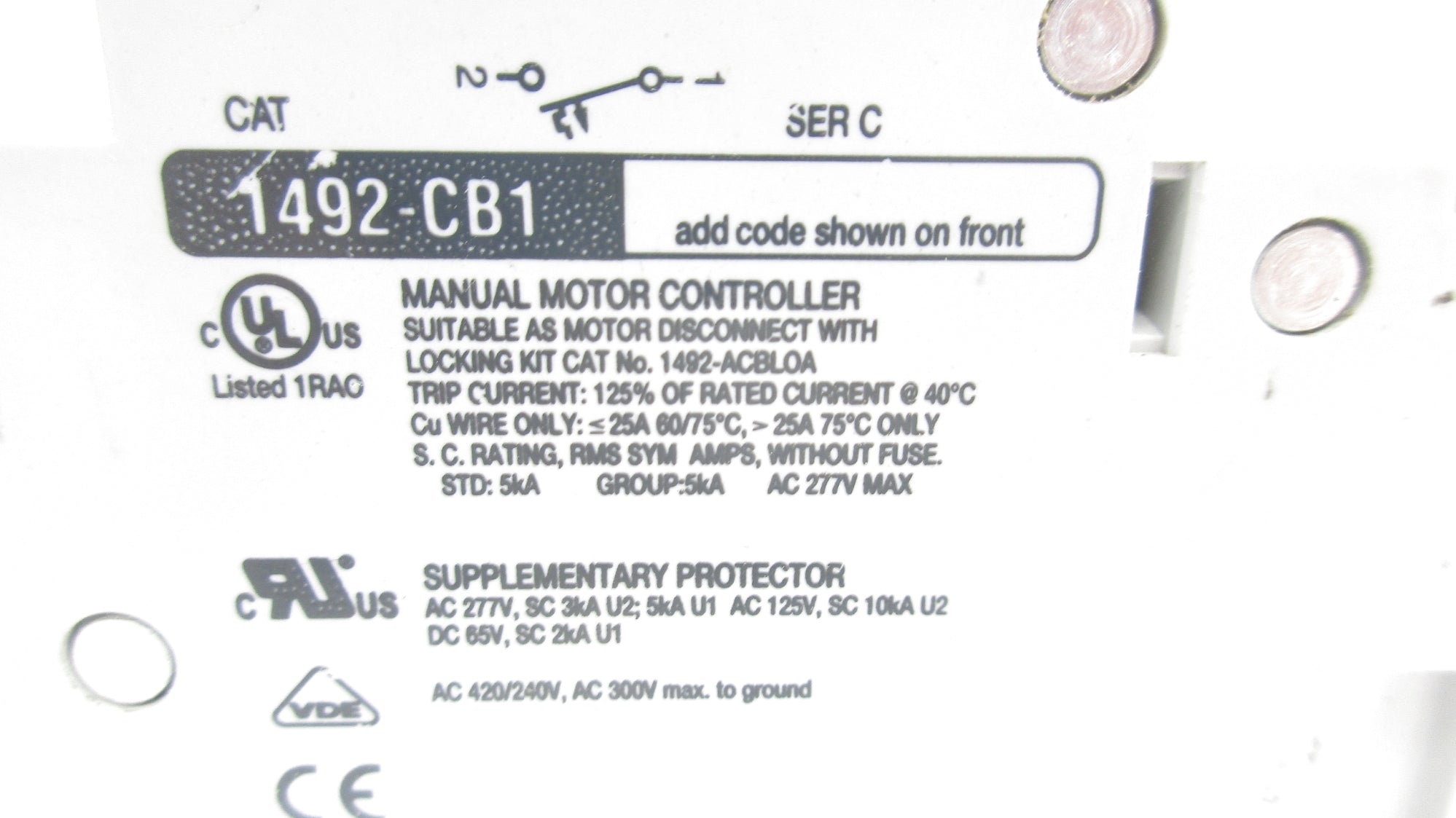 ALLEN BRADLEY 1492-CB1H070 SER. C 7A 277VAC UNMP