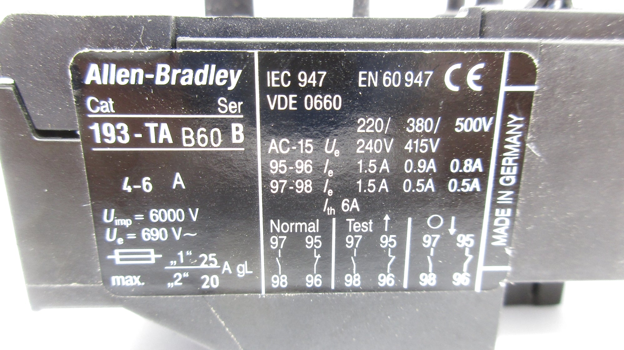 ALLEN BRADLEY 193-TAB60 SER. B 4-6A UNMP