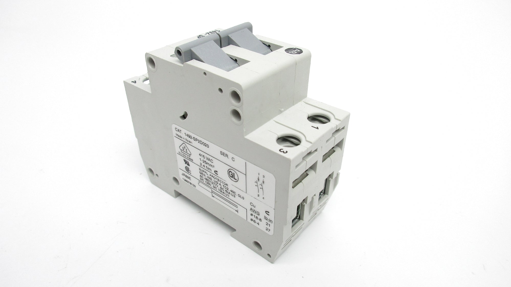 ALLEN BRADLEY 1492-SP2D020 SER. C 2A 277VAC (WH) NSMP