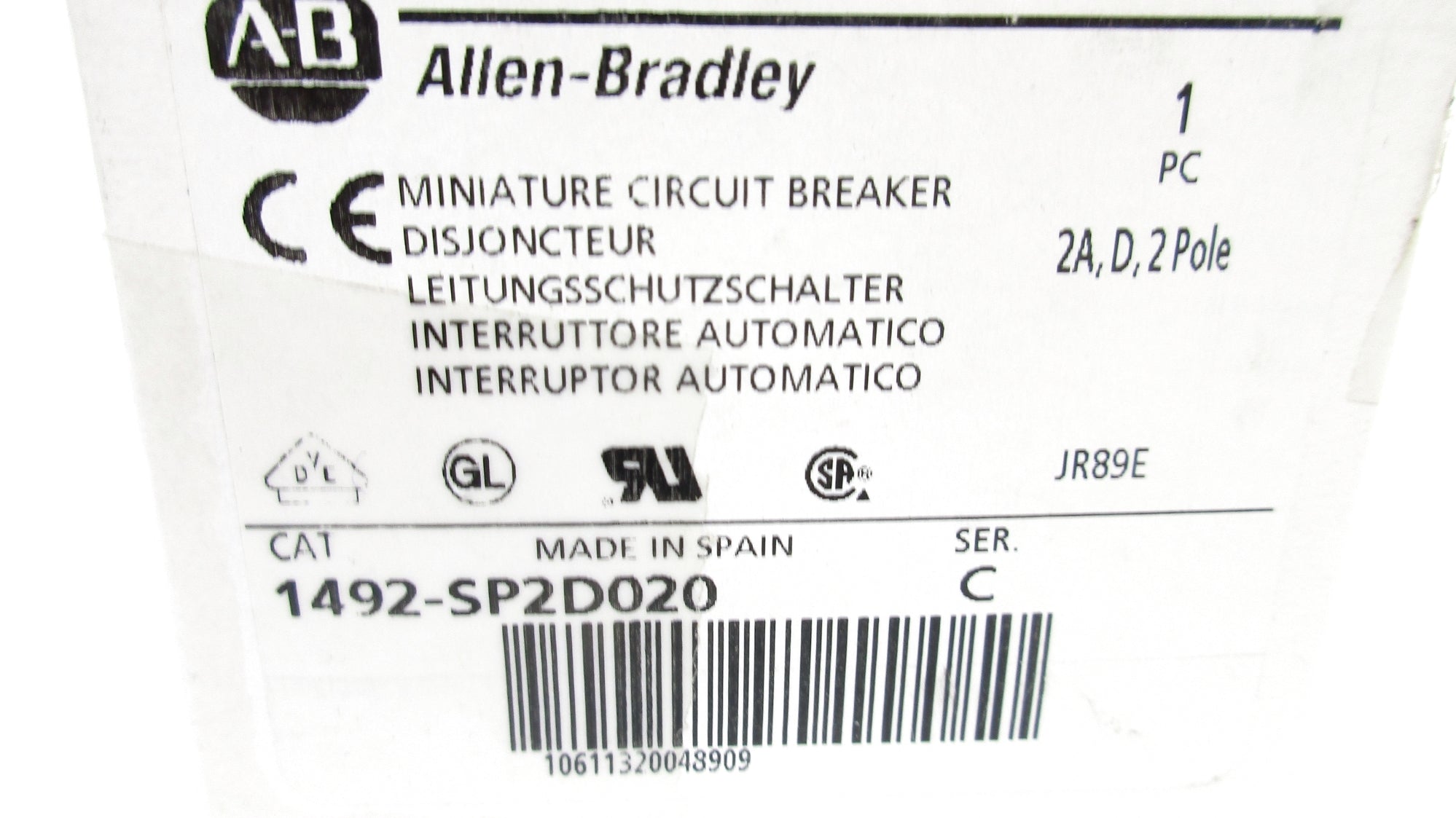 ALLEN BRADLEY 1492-SP2D020 SER. C 2A 277VAC (WH) NSMP