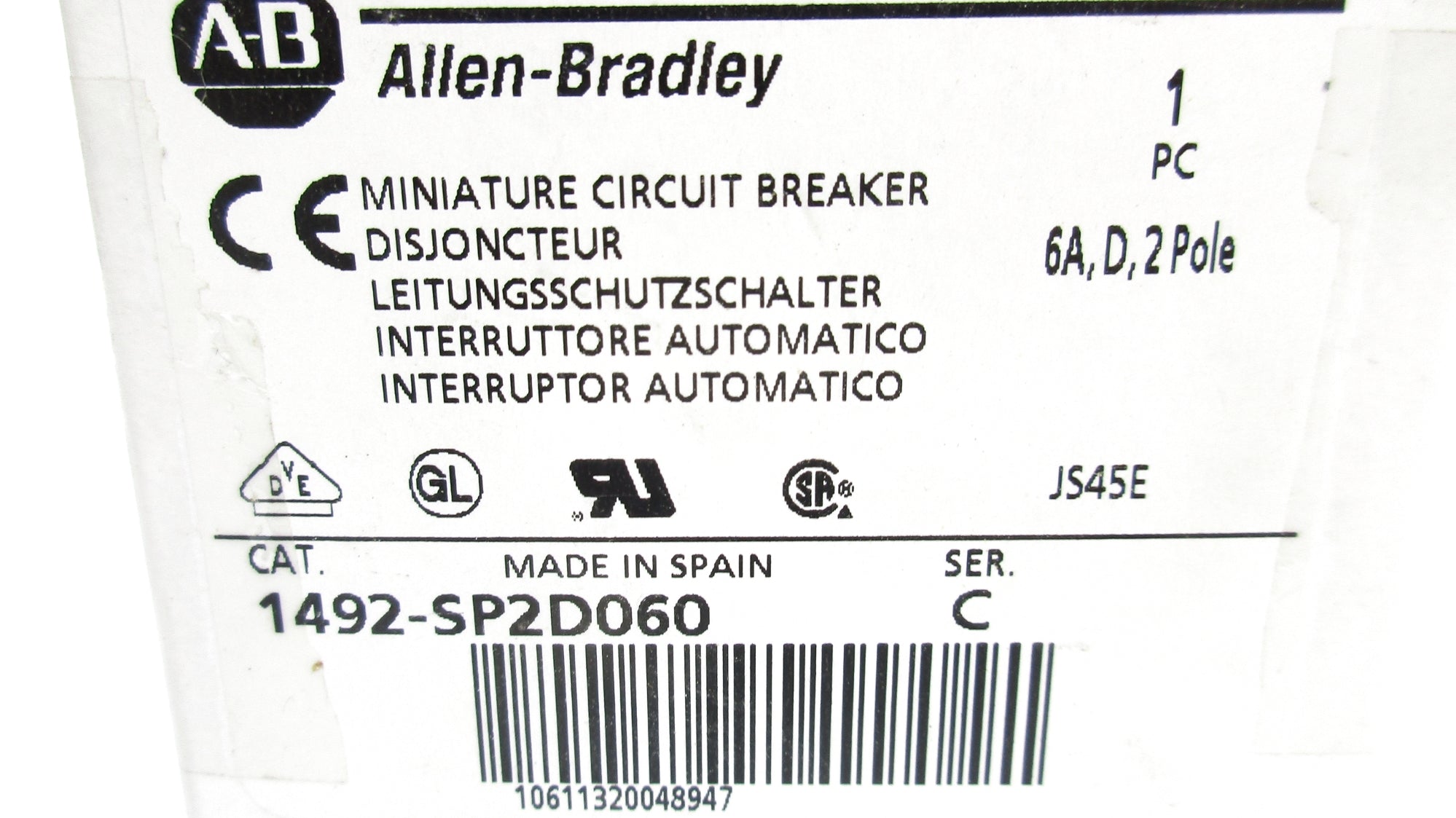 ALLEN BRADLEY 1492-SP2D060 SER. C 6A 277VAC (WH) NSMP