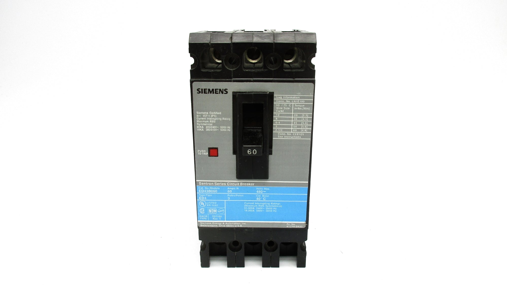 SIEMENS ED43B060 60A 480V (AS PICTURED) UNMP