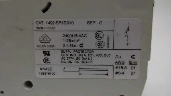 ALLEN BRADLEY 1492-SP1D010 SER. C 277VAC 1A NSNP