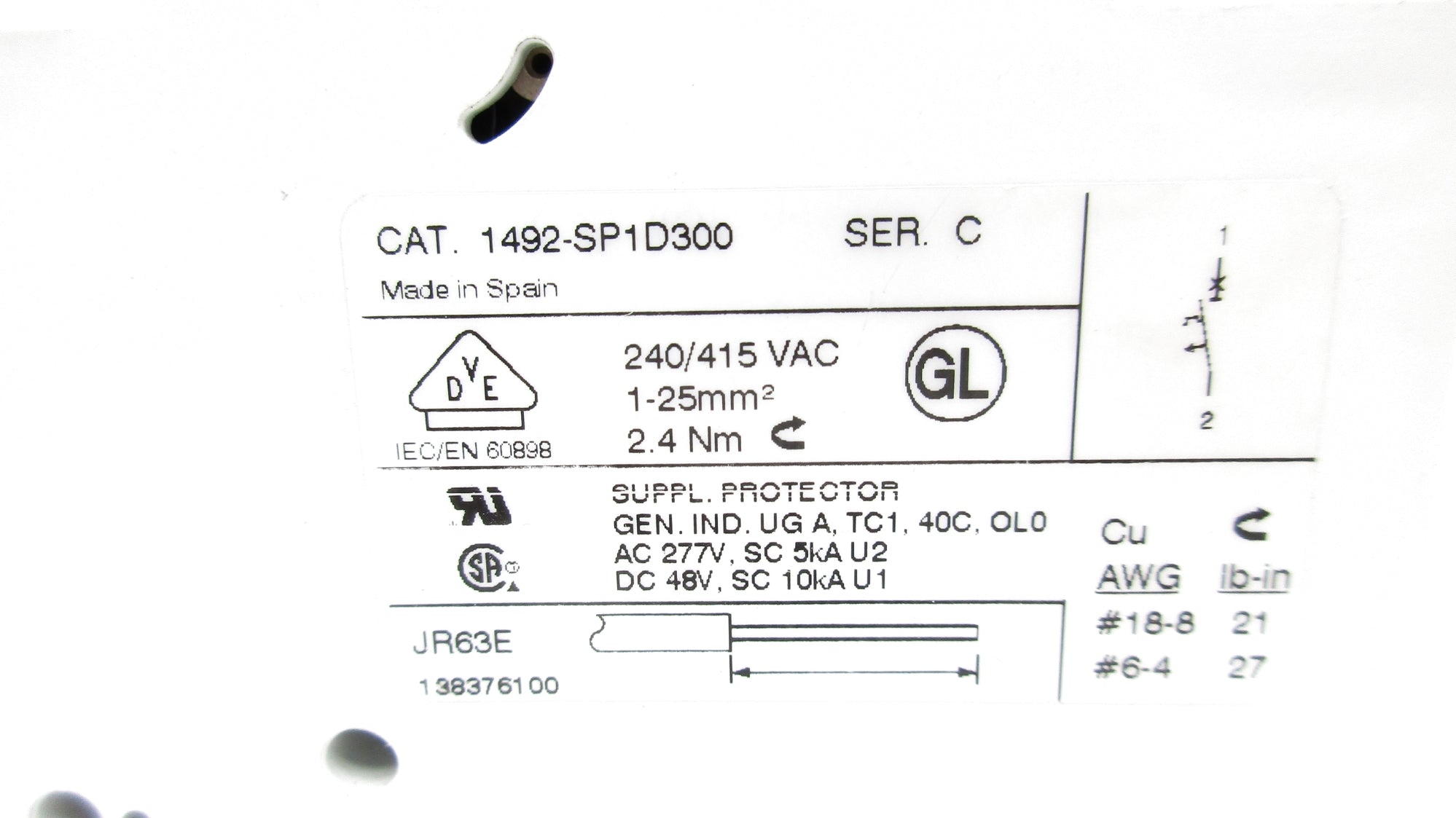 ALLEN BRADLEY 1492-SP1D300 SER. C 30A 240/415VAC UNMP