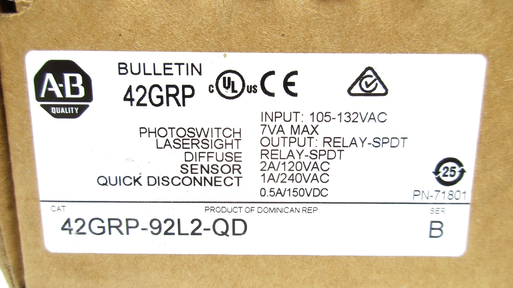 ALLEN BRADLEY 42GRP-92L2-QD SER. B (BR/WH) NSMP