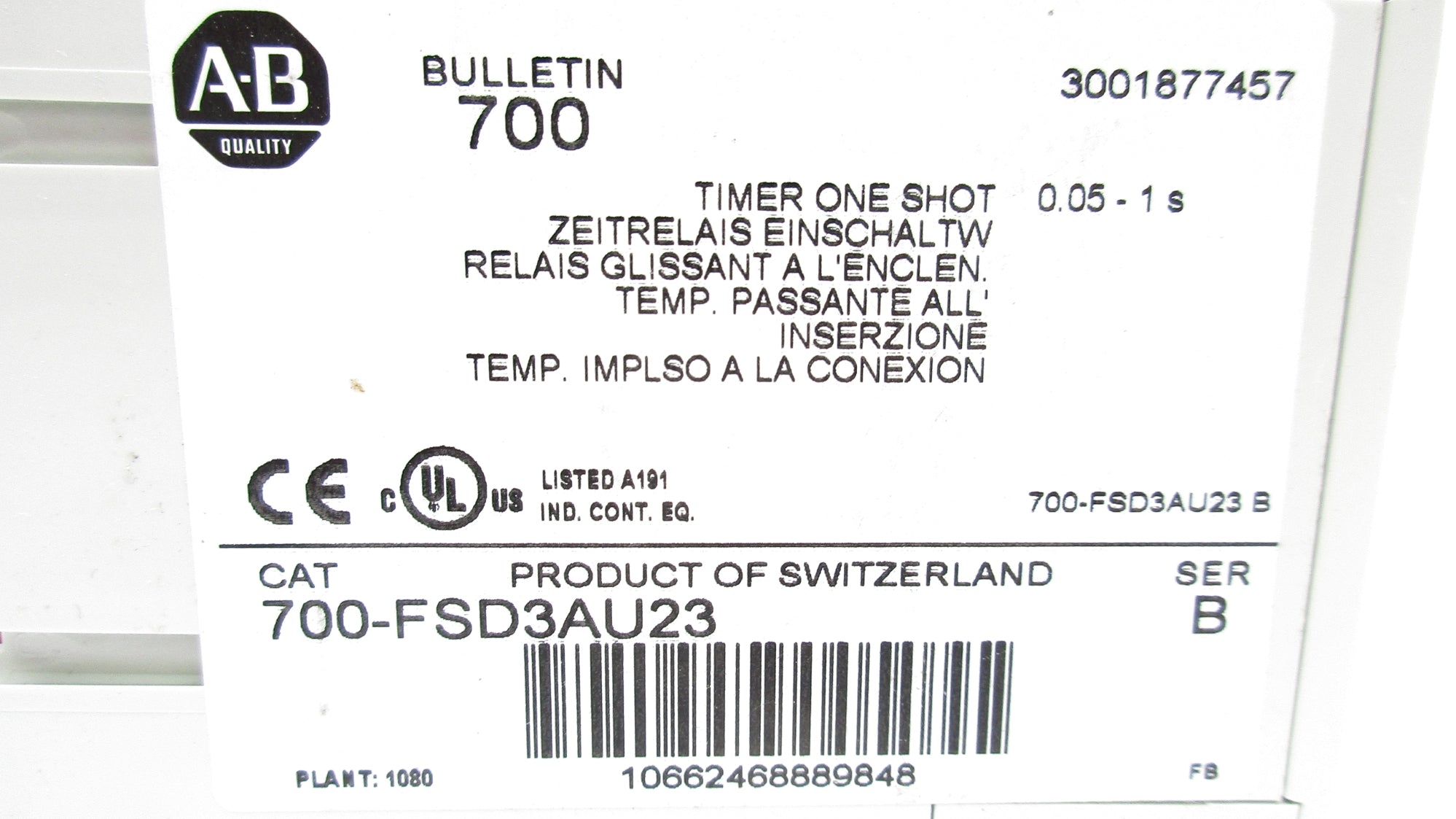 ALLEN BRADLEY 700-FSD3AU23 SER. B 24-240VAC 8A NSNP