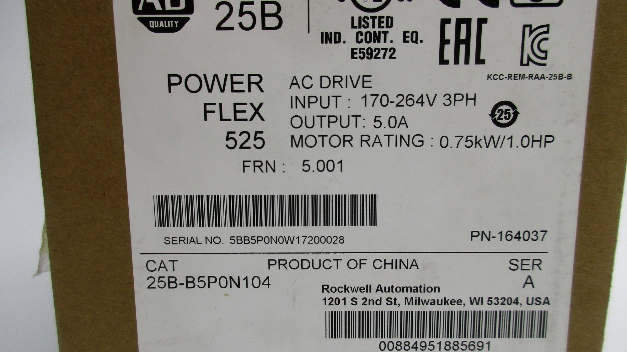 ALLEN BRADLEY 25B-B5P0N104 SER. A F/W 5.001 (BR/WH) NSMP