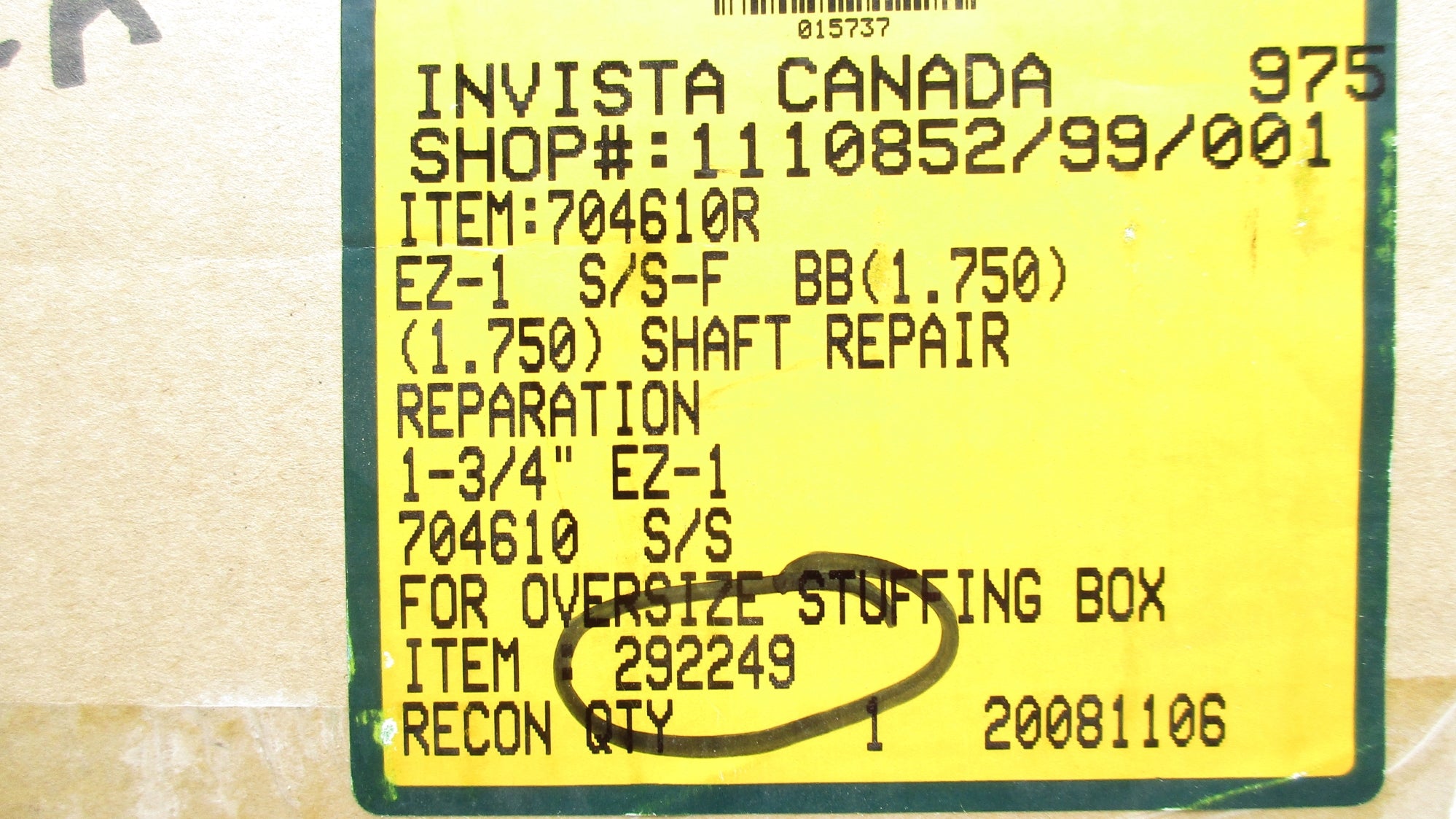 JOHN CRANE 704610R EZ-1-S/S-F-BB1.750 NSMP