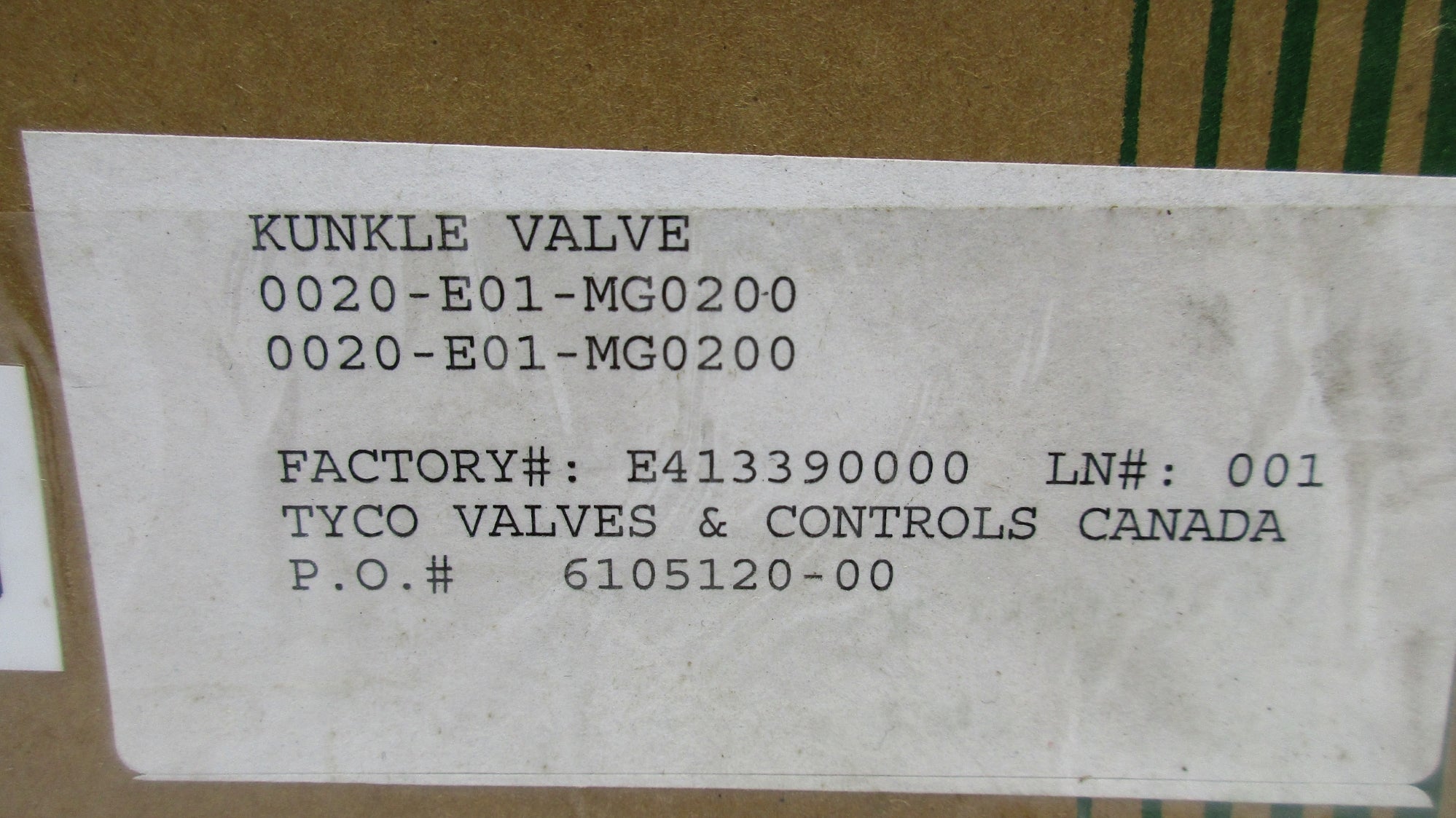 KUNKLE VALVE 0020-E01-MG0200 200PSIG NSMP