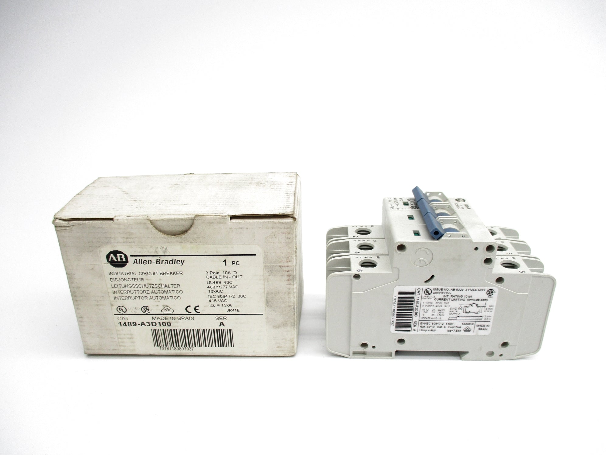 ALLEN BRADLEY 1489-A3D100 SER. A 10A 277VAC (WH) NSMP