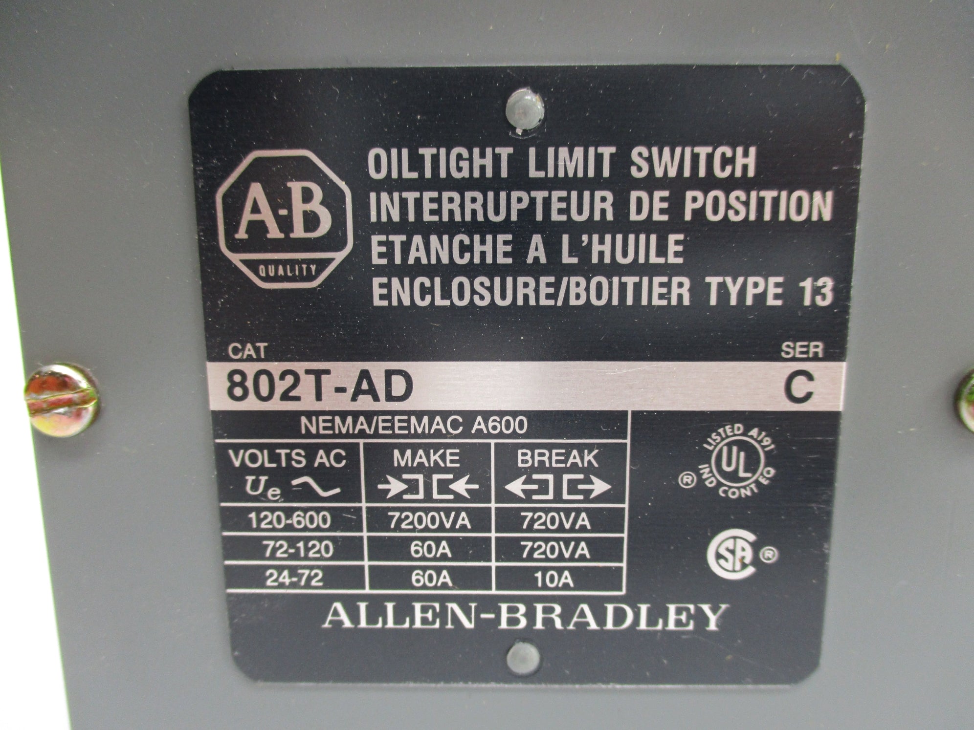 ALLEN BRADLEY 802T-AD SER. C (BR/YL) NSMP