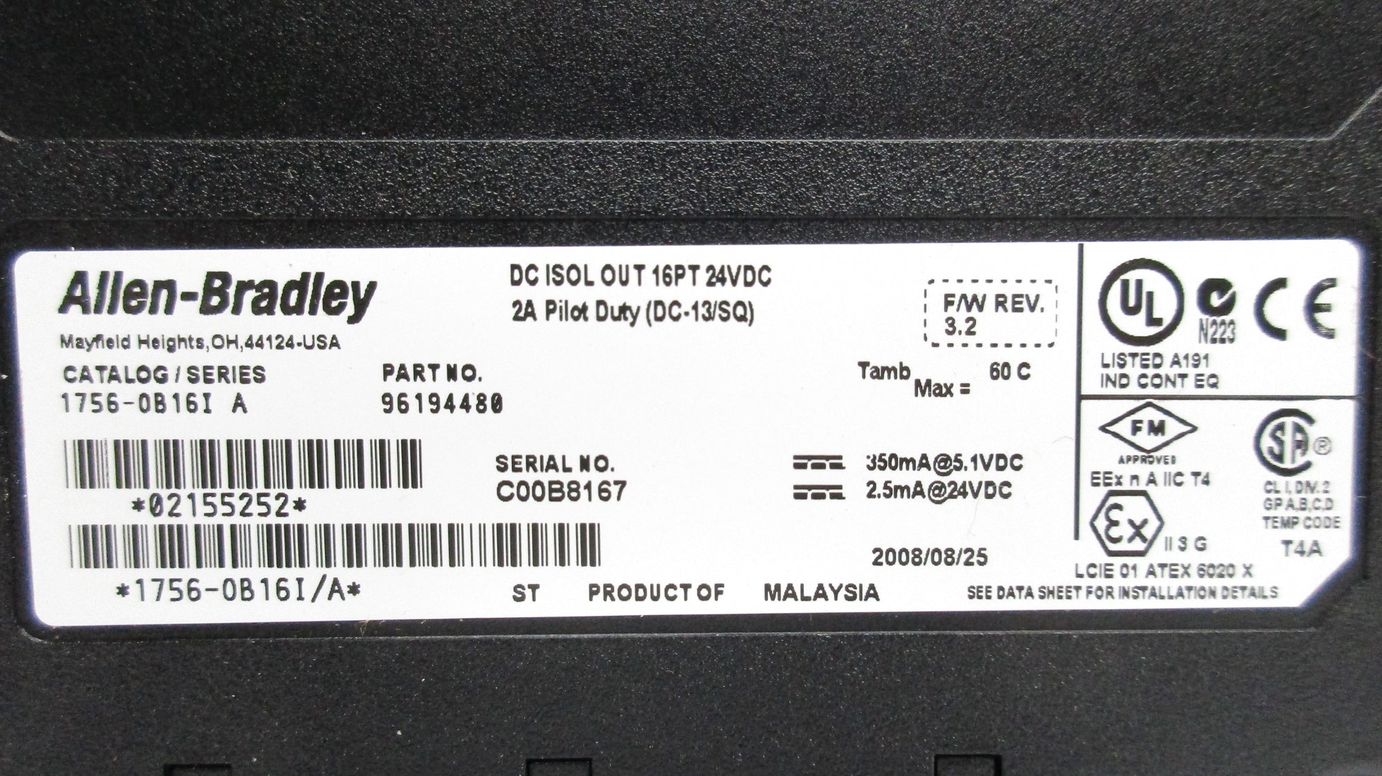ALLEN BRADLEY 1756-OB16I SER. A F/W 3.2 UNMP
