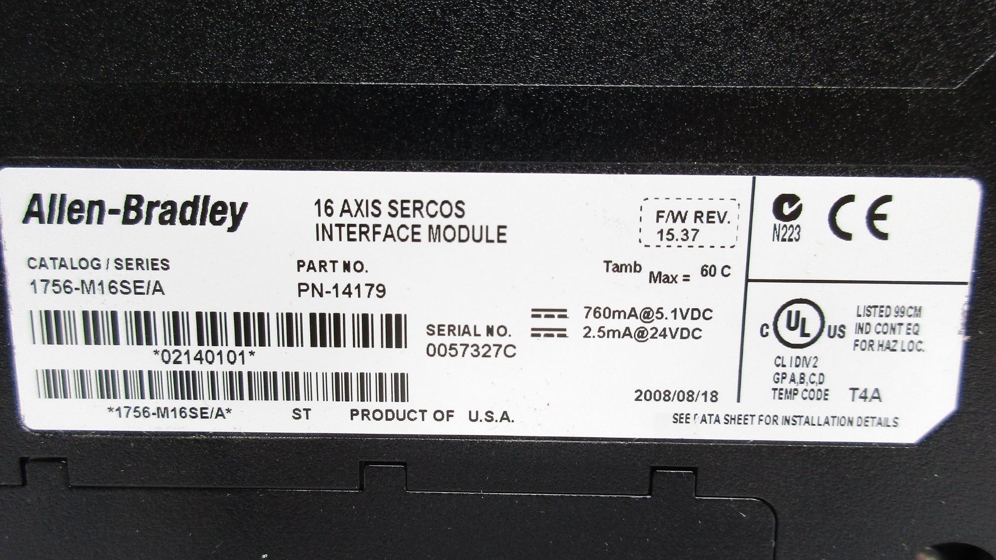 ALLEN BRADLEY 1756-M16SE SER. A F/W 15.37 UNMP