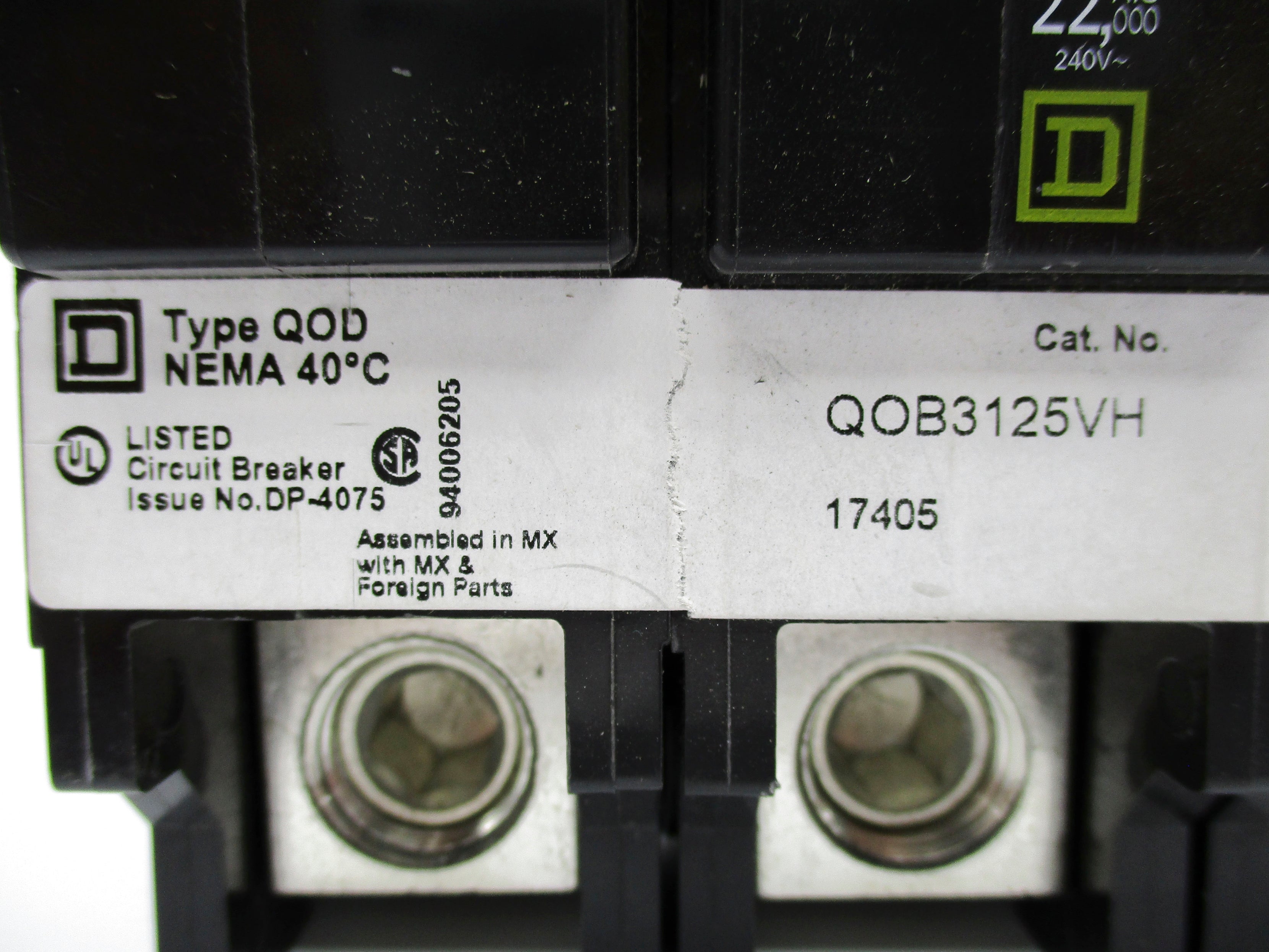 SQUARE D QOB3125VH 125A 240V NSNP
