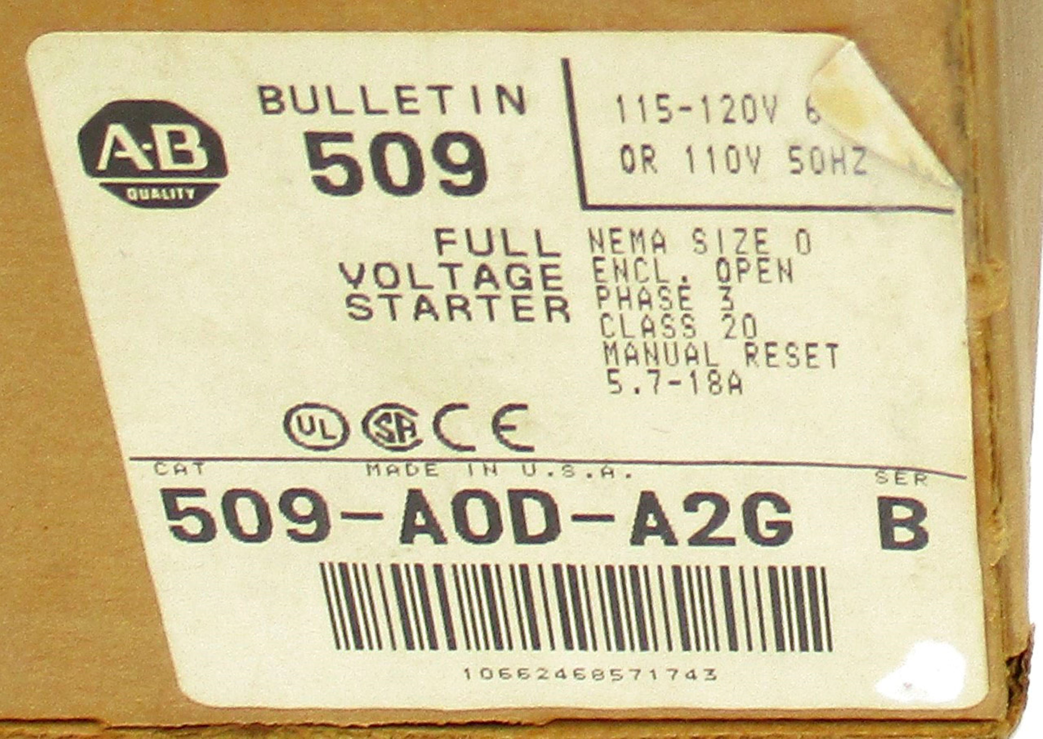 ALLEN BRADLEY 509-AOD-A2G SER. B (BR/WH) NSMP