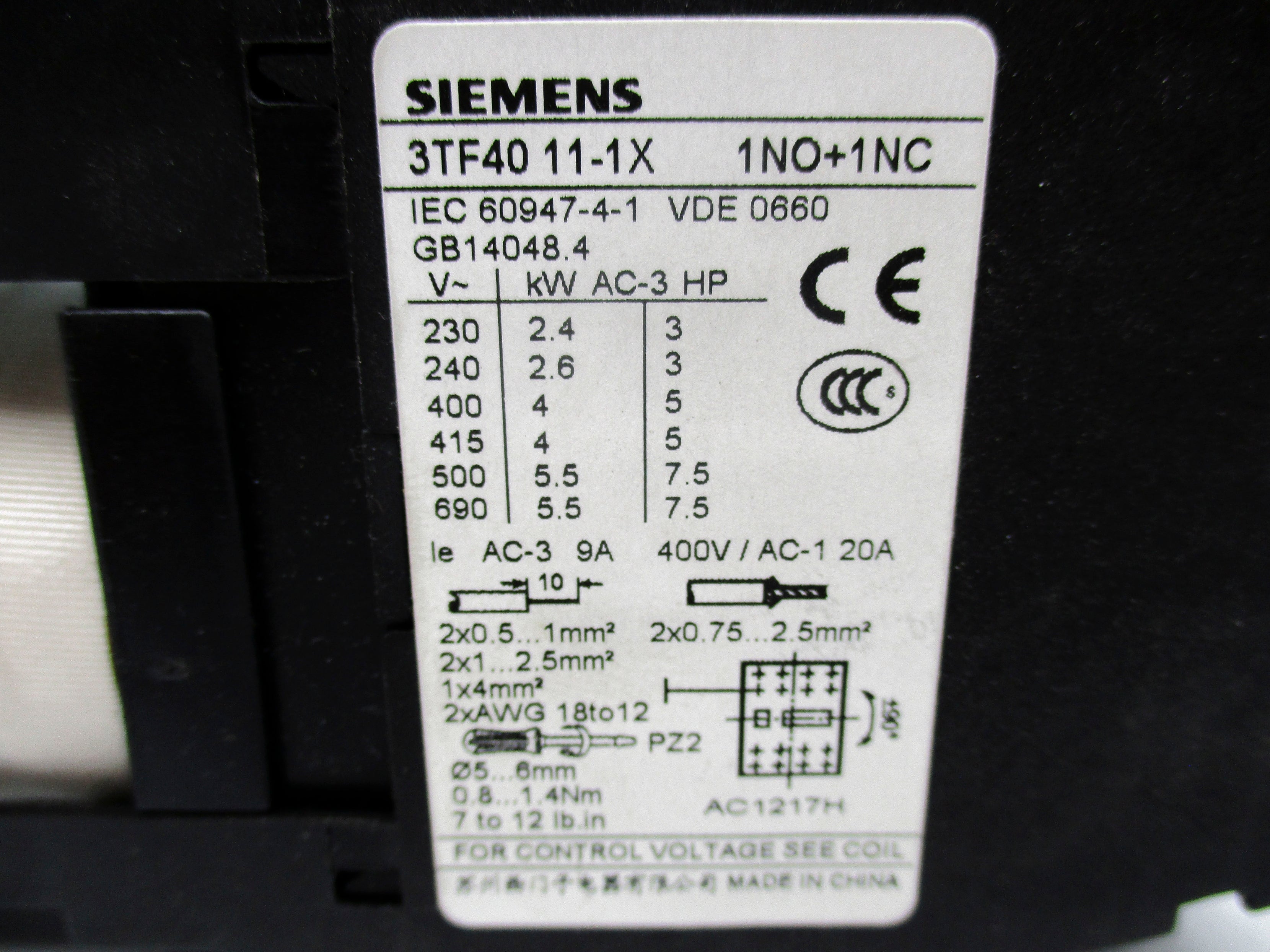 SIEMENS 3TF4011-1X 24VDC NSNP