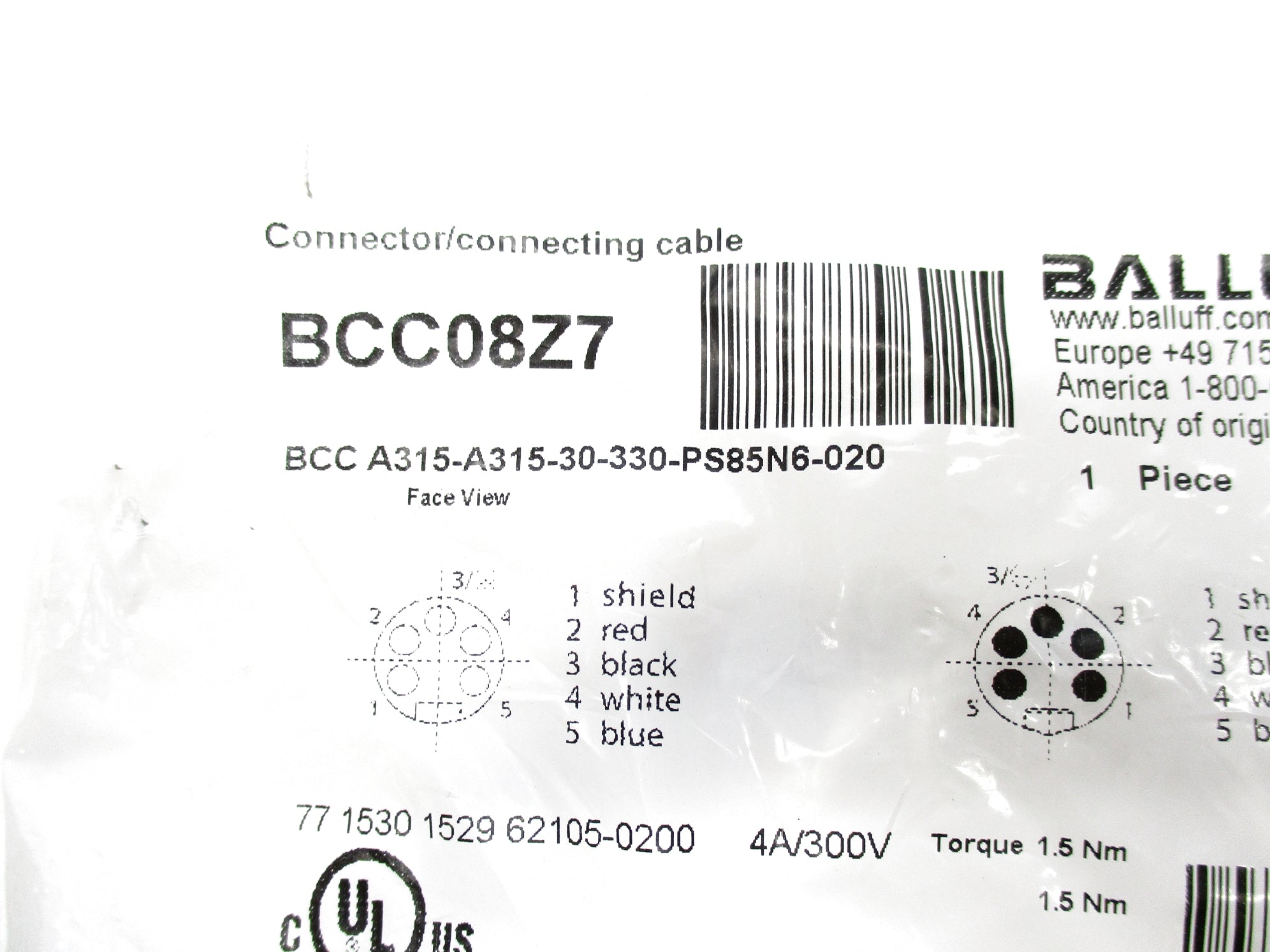 BALLUFF BCCA315-A315-30-330-PS85N6-020 NSMP