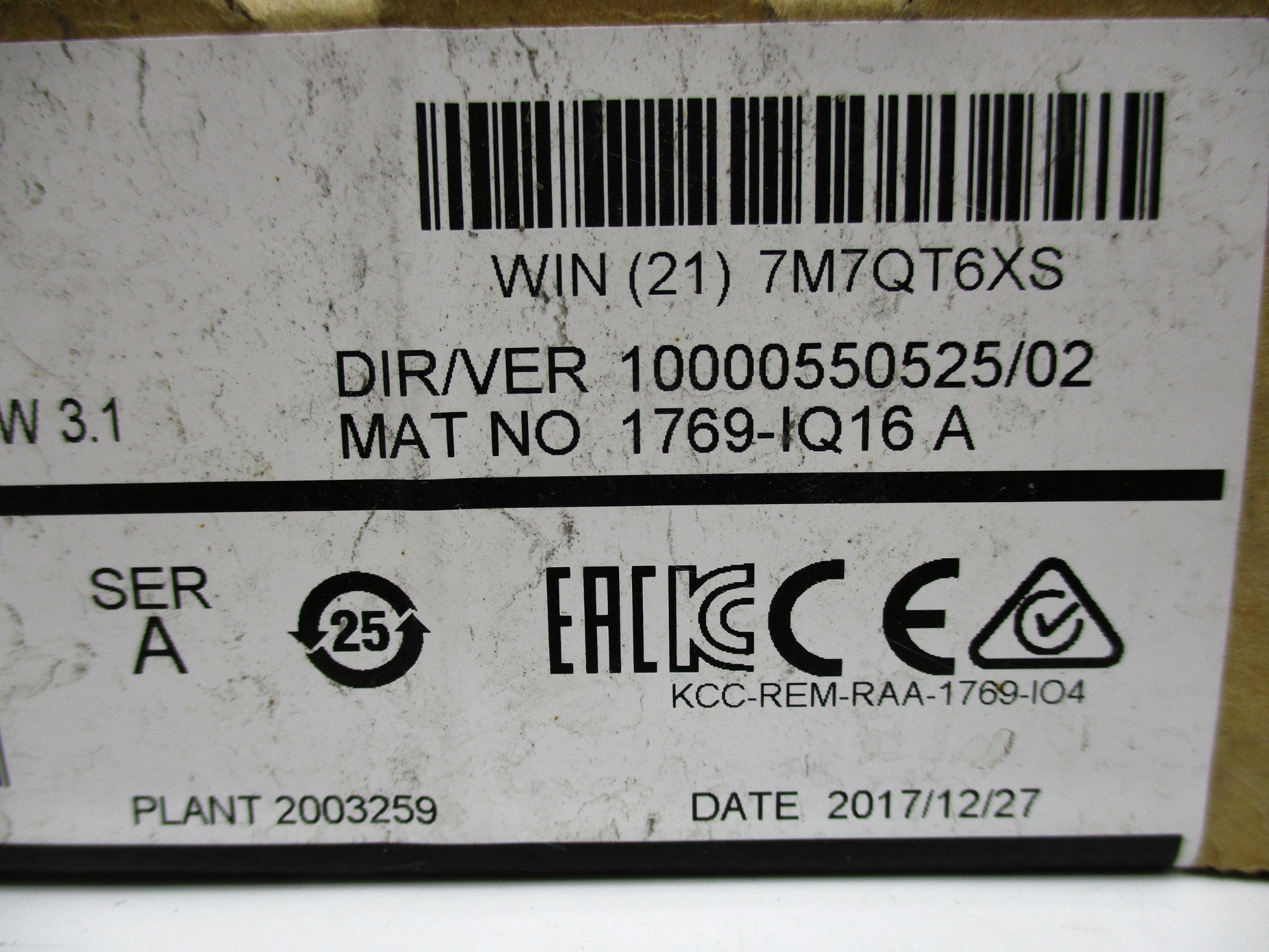 ALLEN BRADLEY 1769-IQ16 SER. A F/W 3.1 DATE: 2017 NSFS