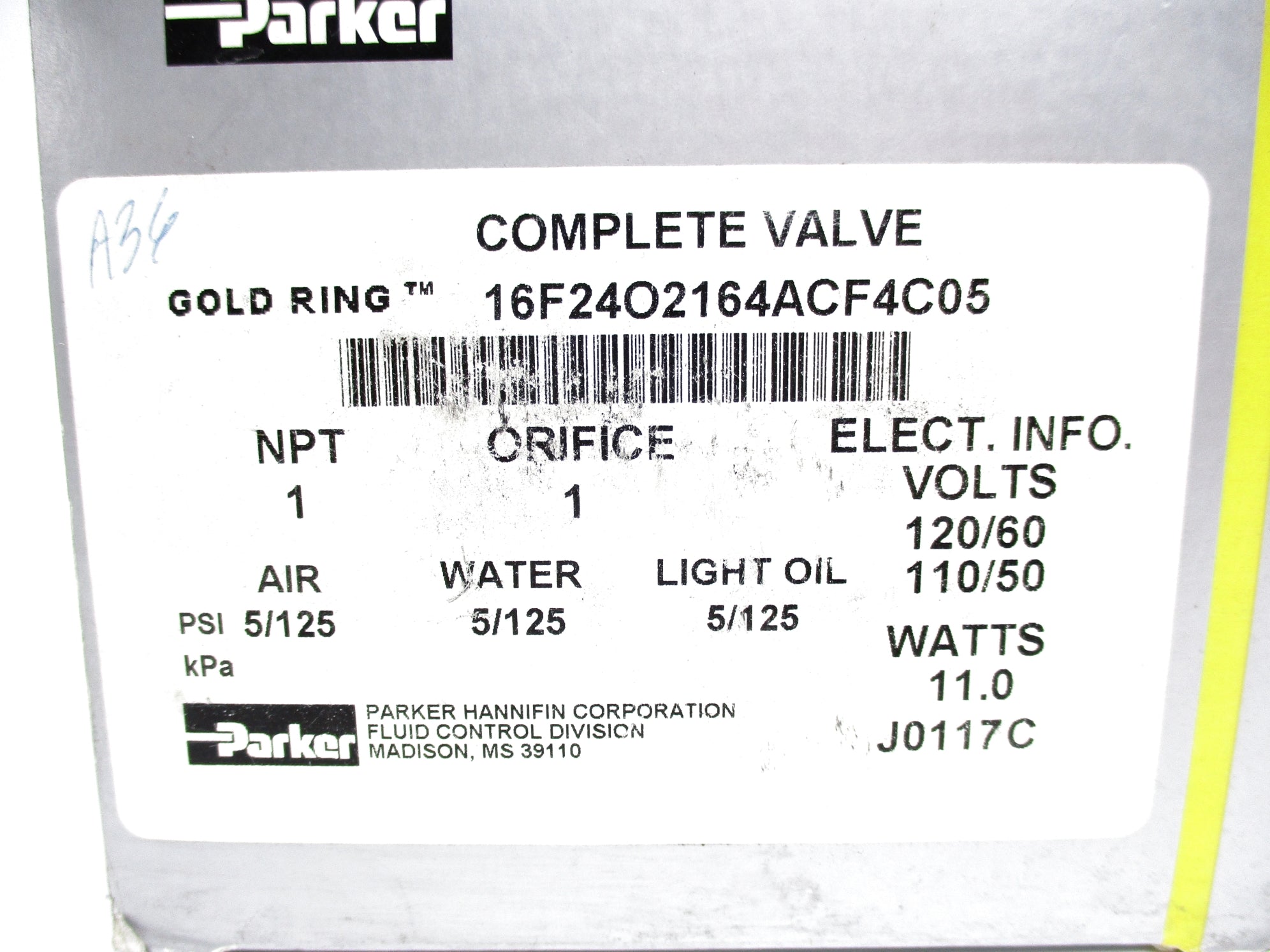 PARKER 16F24O2164ACF4C05 5/125PSI 110/120V NSMP