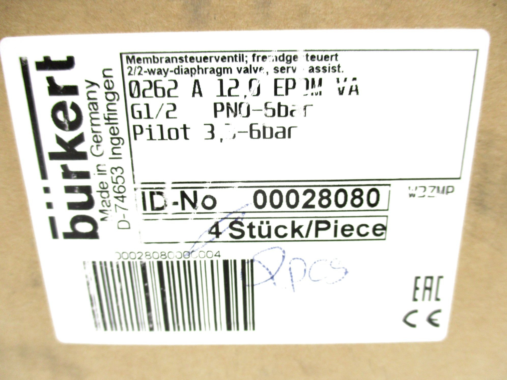 BURKERT 00028080 0262A12,0EPDMVA NSMP