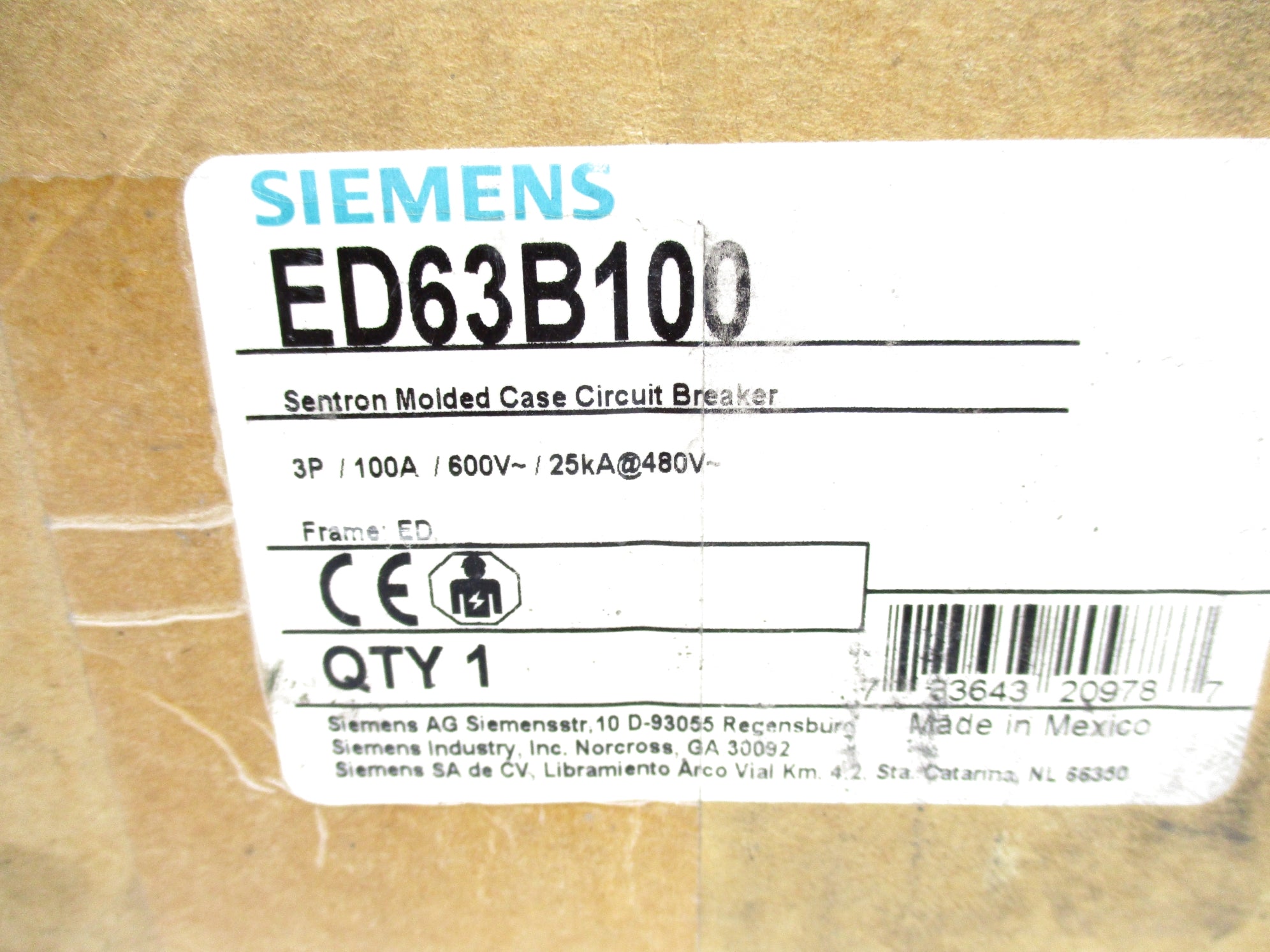 SIEMENS ED63B100 600V 100A NSMP