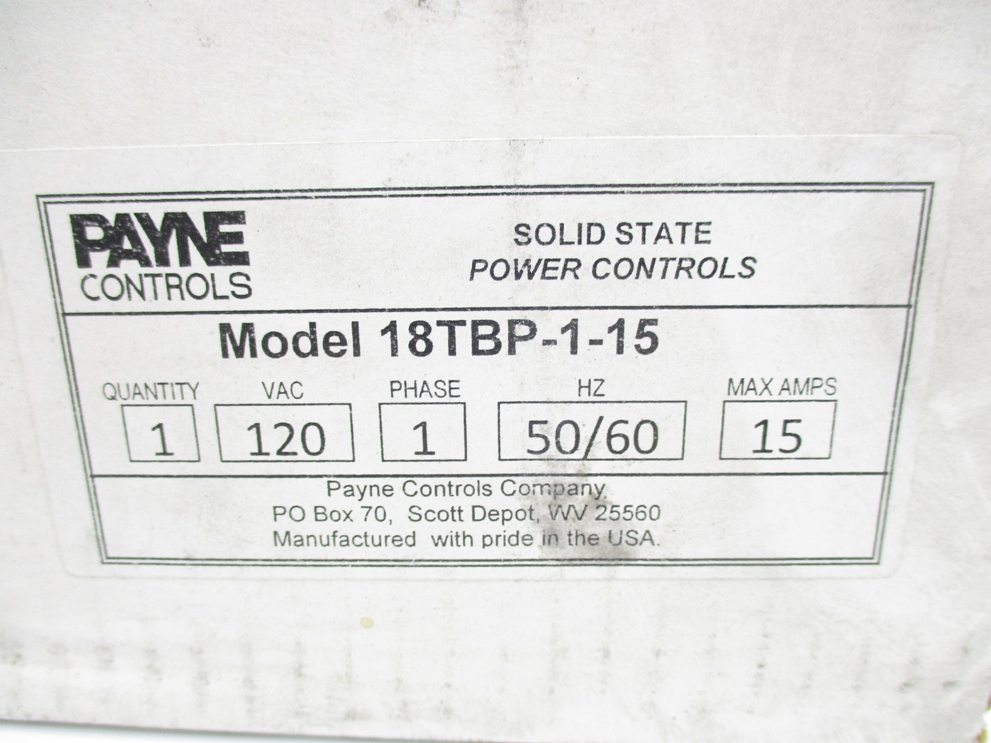 PAYNE CONTROLS 18TBP-1-15 NSMP