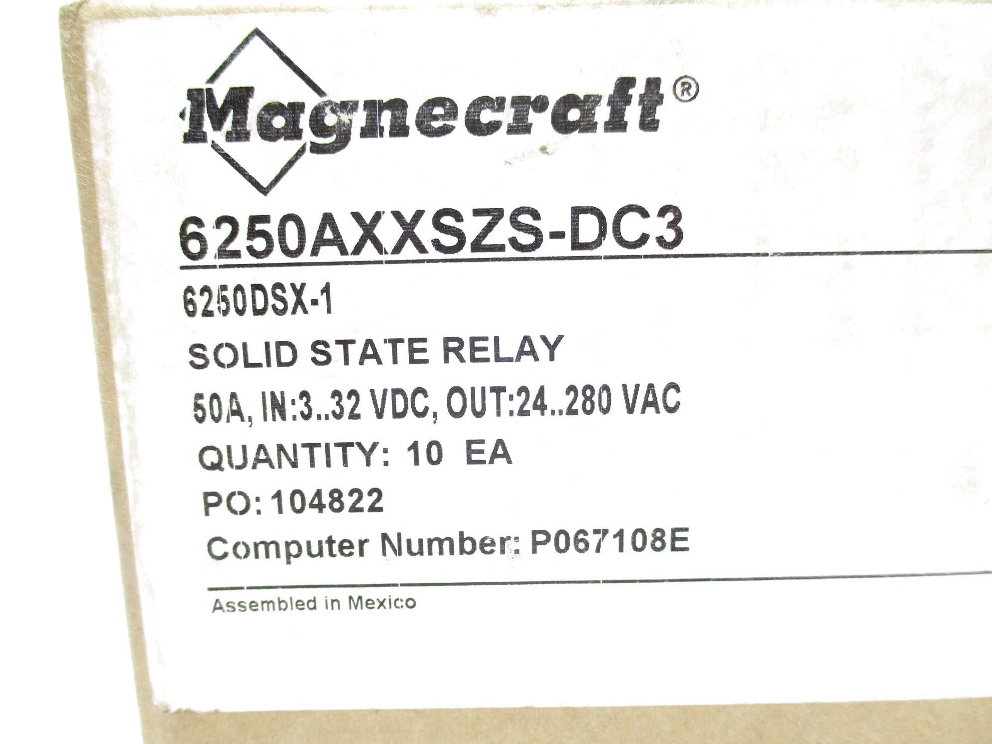 MAGNECRAFT 6250AXXSZS-DC3 280VAC 50A (PKG OF 10) NSFS