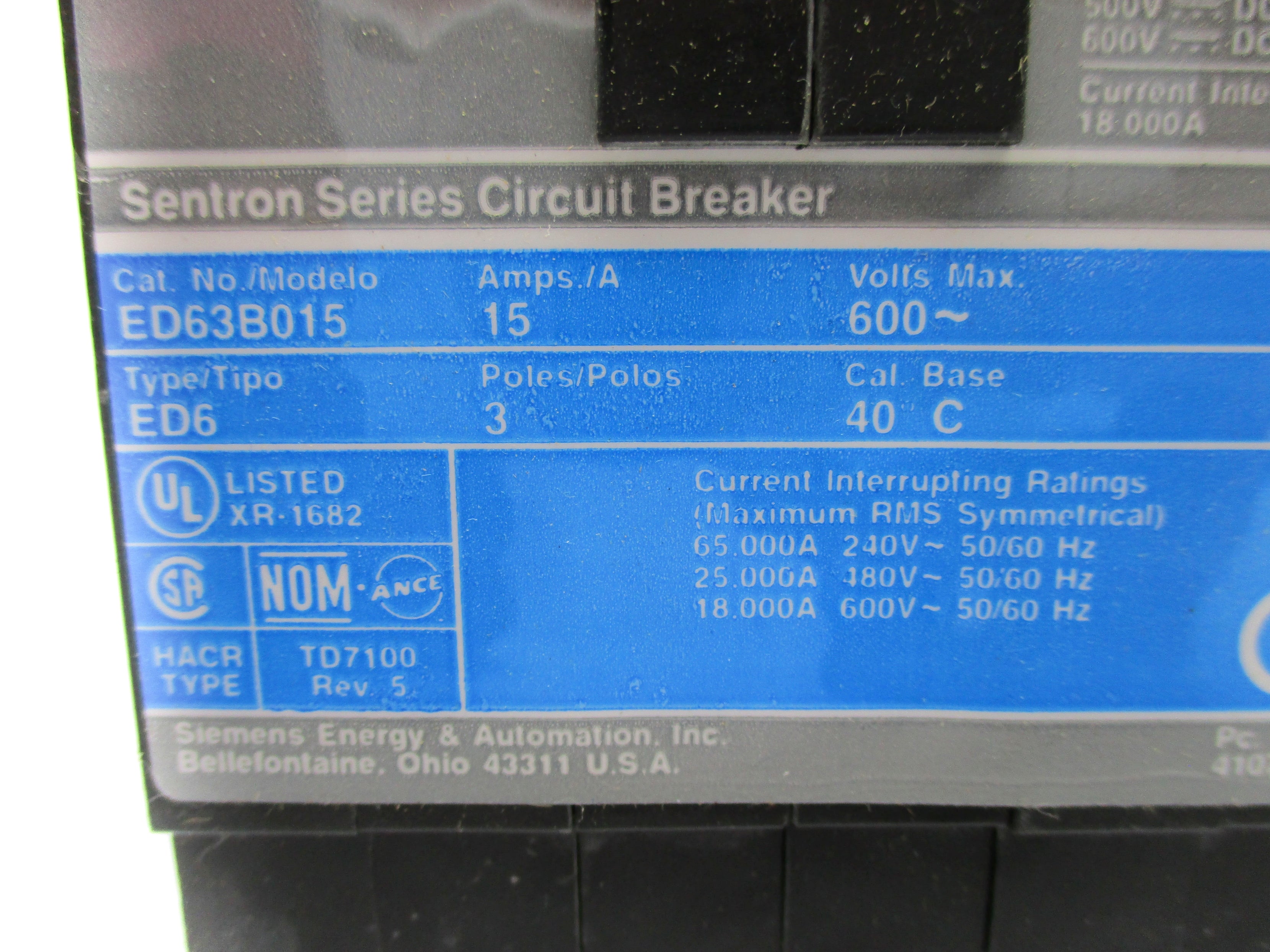 SIEMENS ED63B015 600V 15A NSNP
