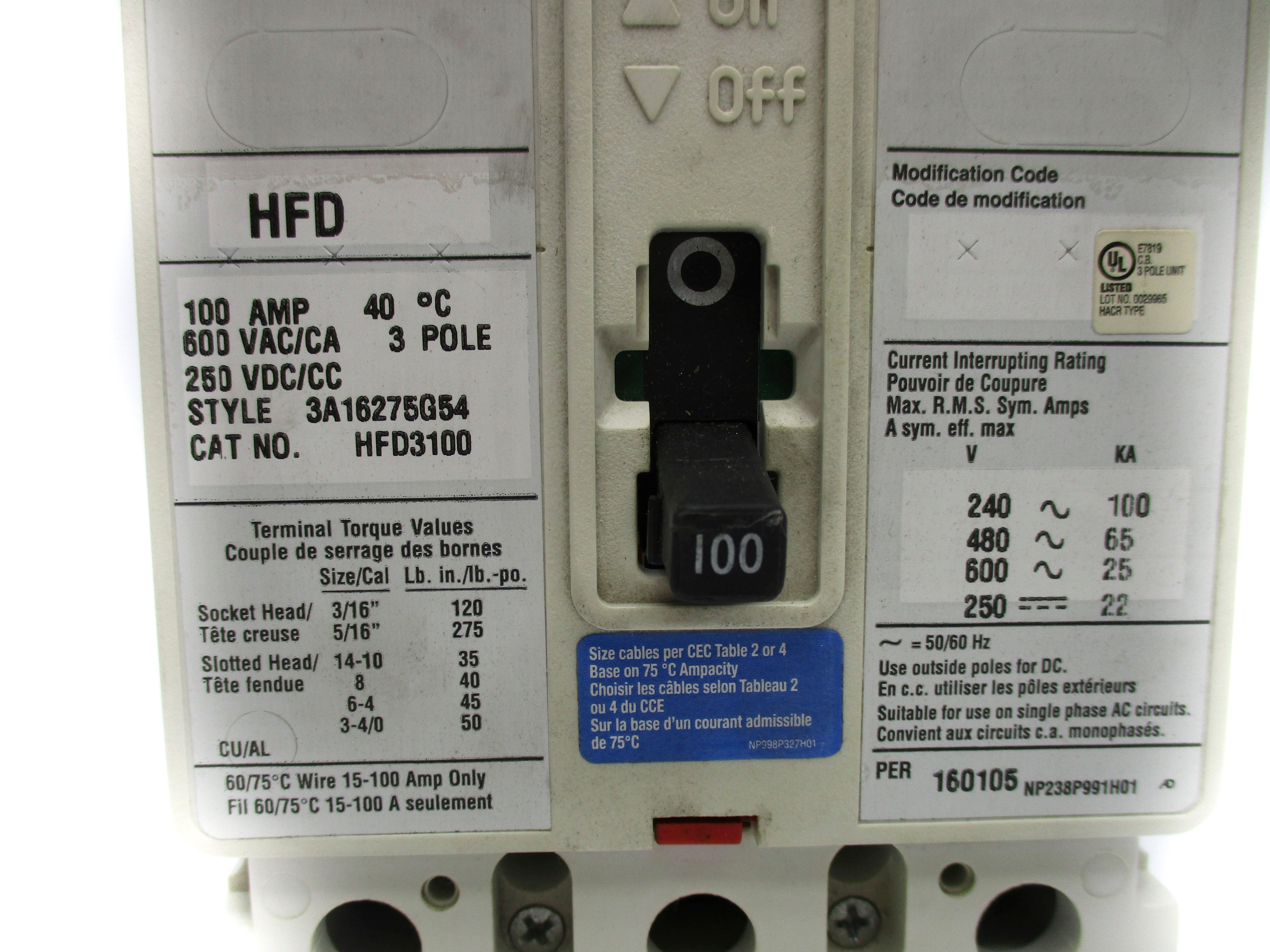 EATON HFD3100 100A 600VAC UNMP