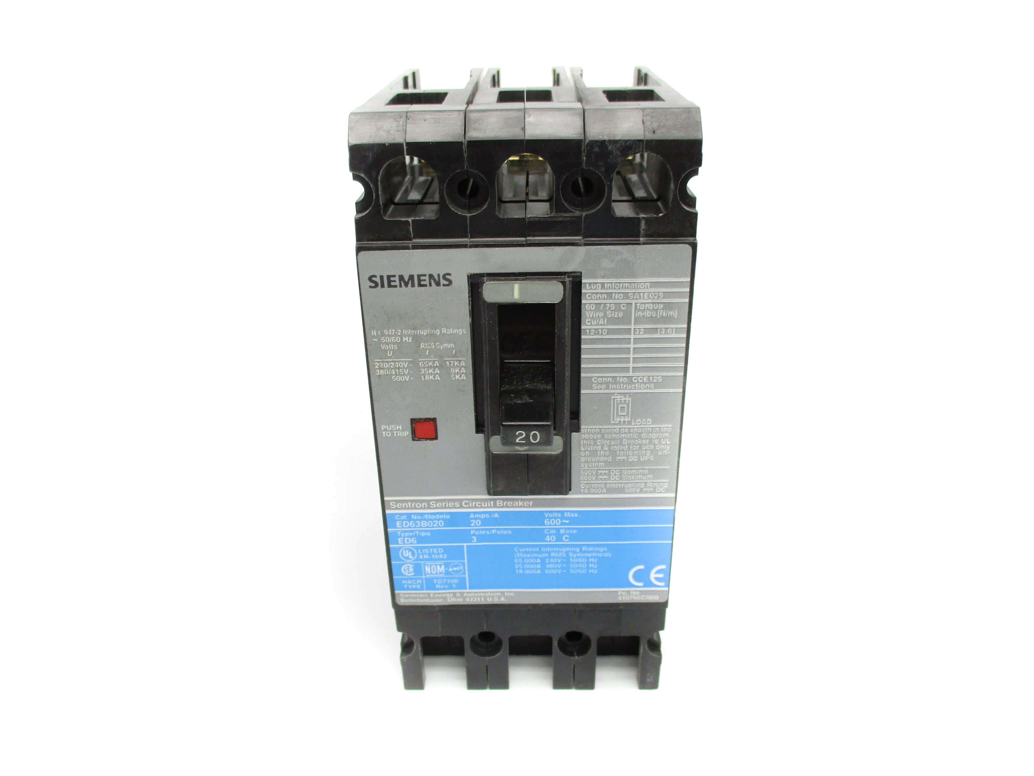SIEMENS ED63B020 20A 600V NSNP