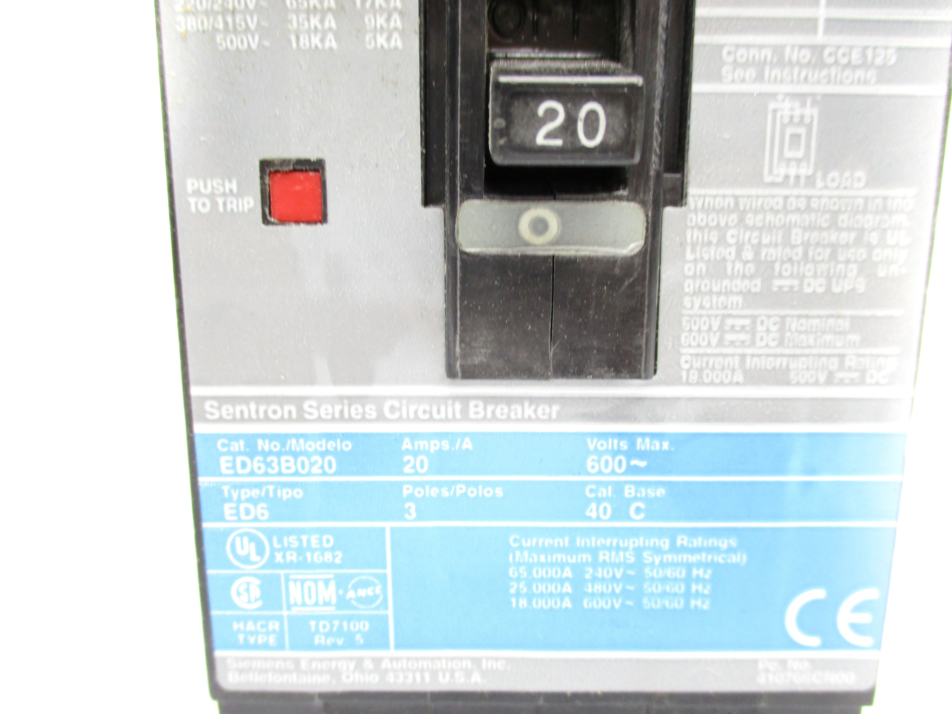 SIEMENS ED63B020 20A 600V NSNP