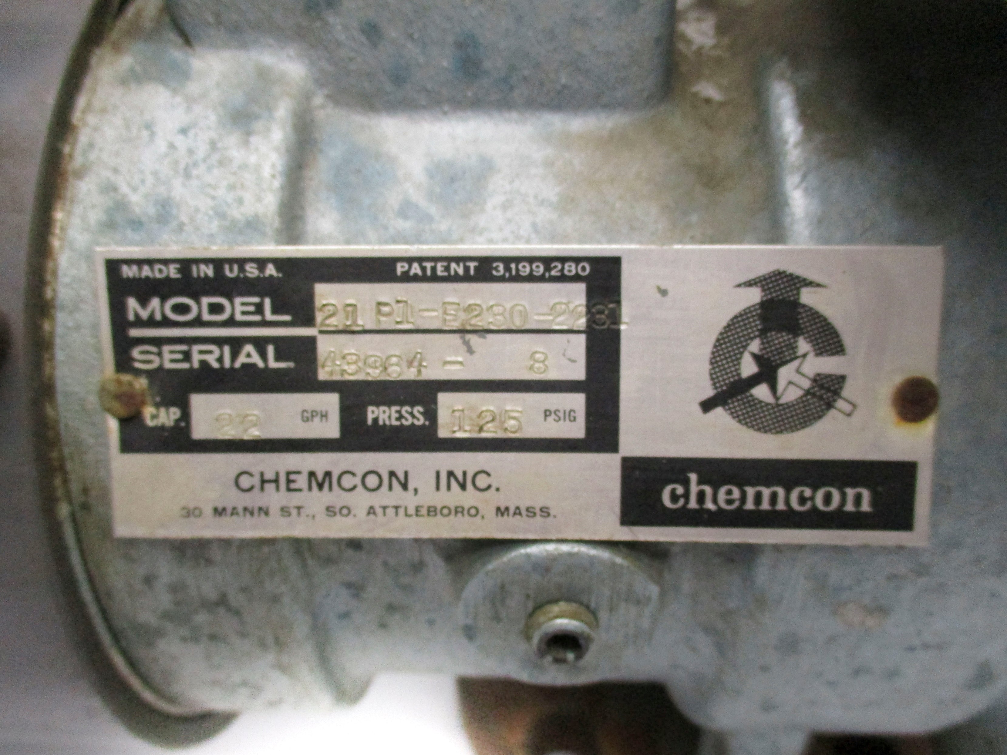 CHEMCON 21P1-E230-2231 125PSIG UNMP