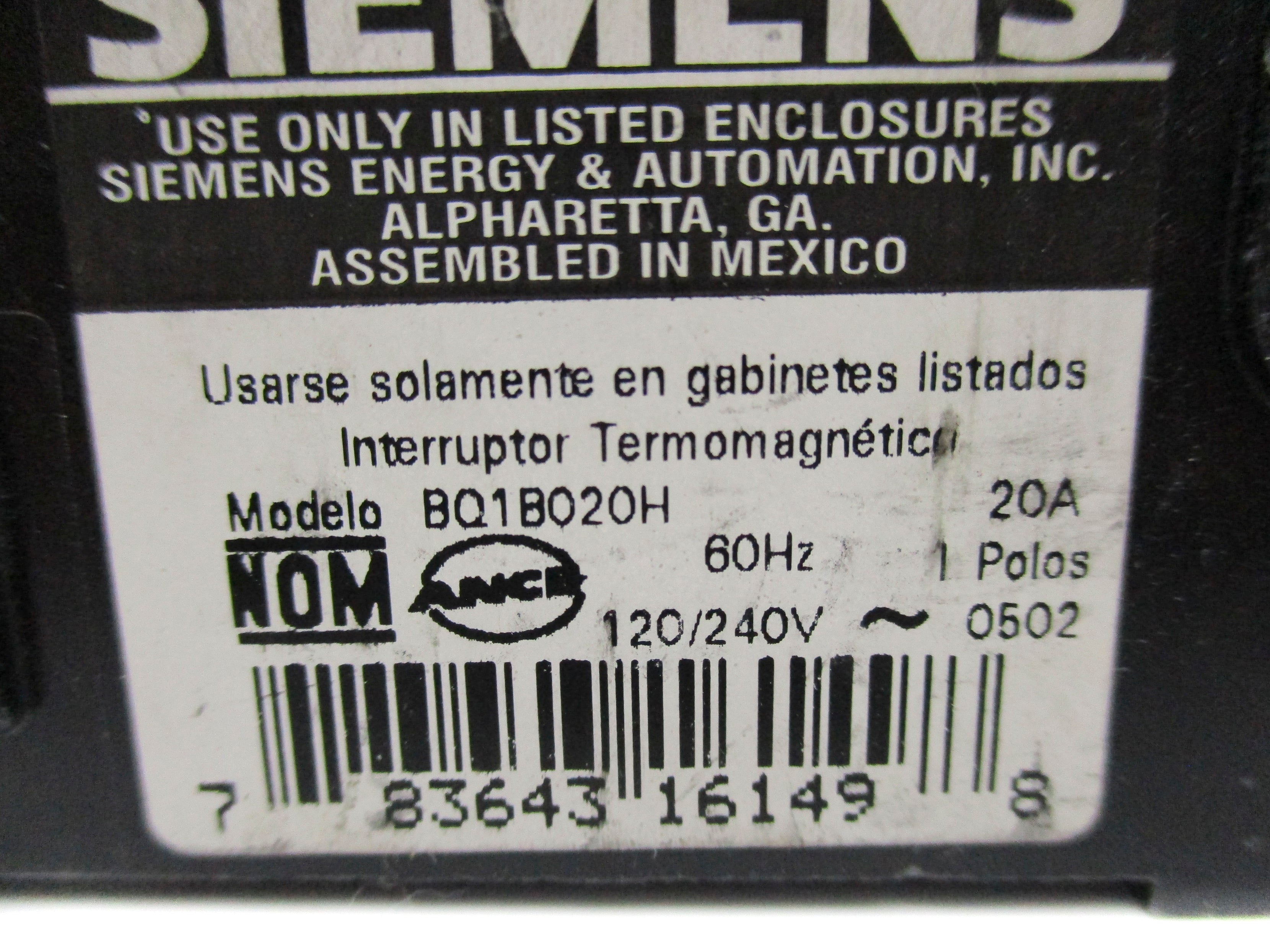 SIEMENS BQ1B020H 20A 120/240V NSNP