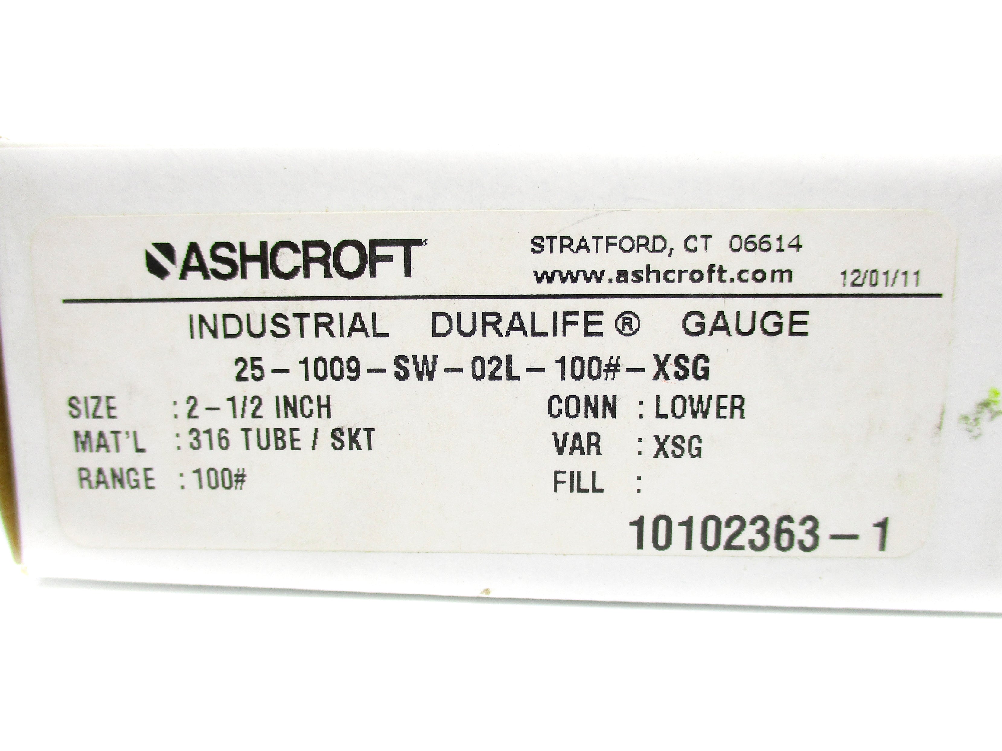ASHCROFT 25-1009-SW-02L-100#-XSG 100PSI NSMP