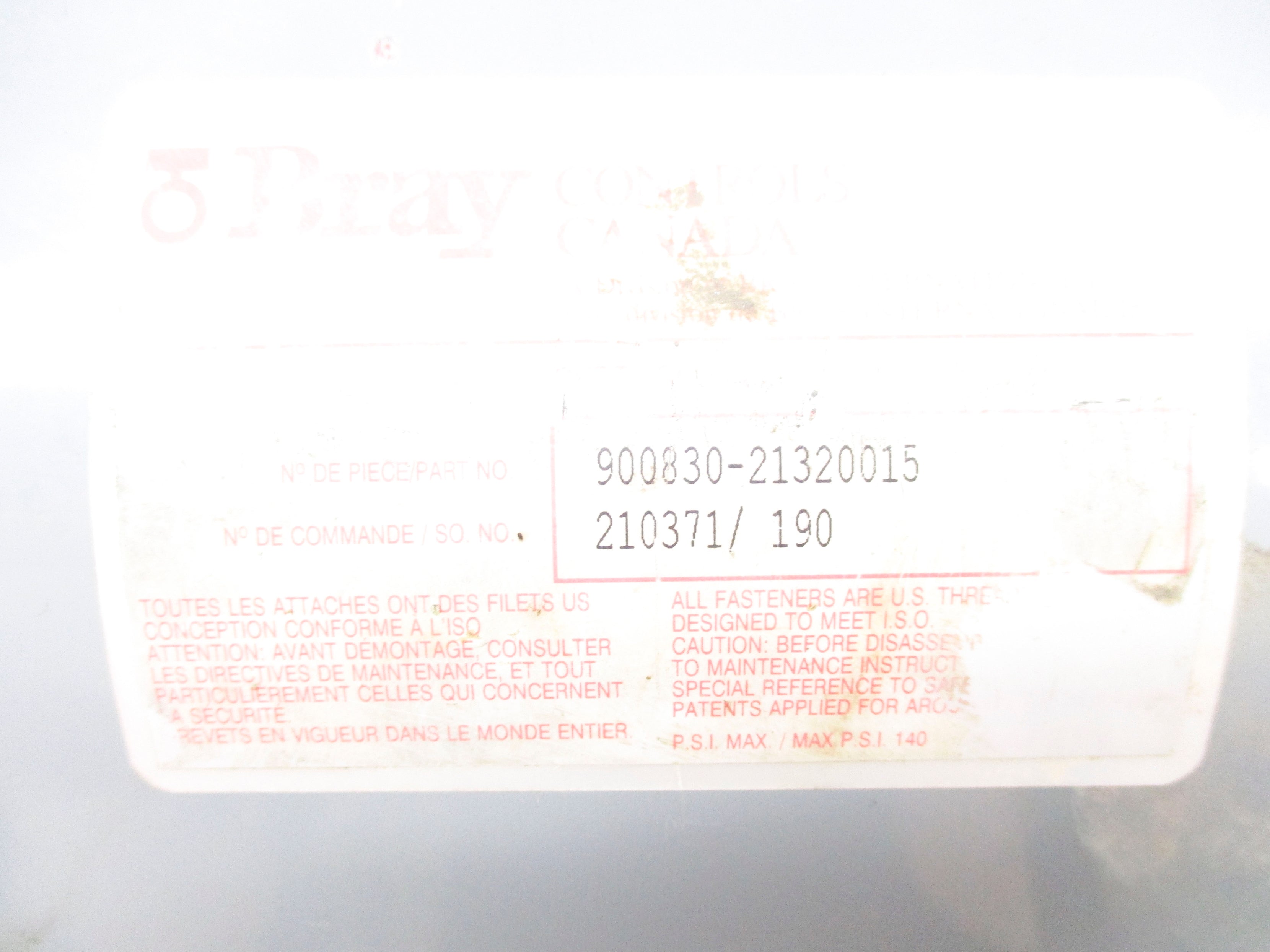 BRAY CONTROLS 900830-21320015 UNMP
