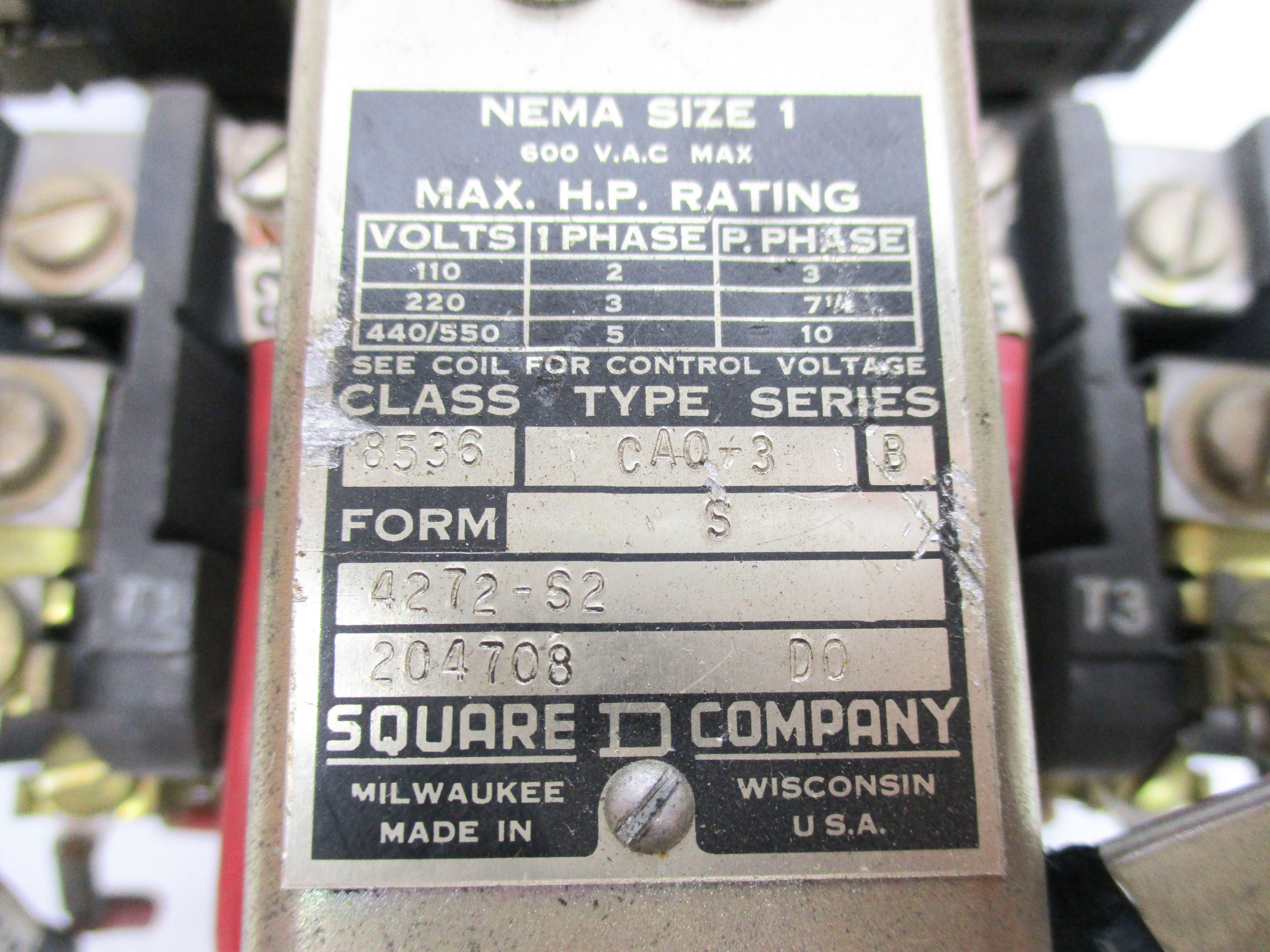 SQUARE D 8536CAO3 SER. B UNMP