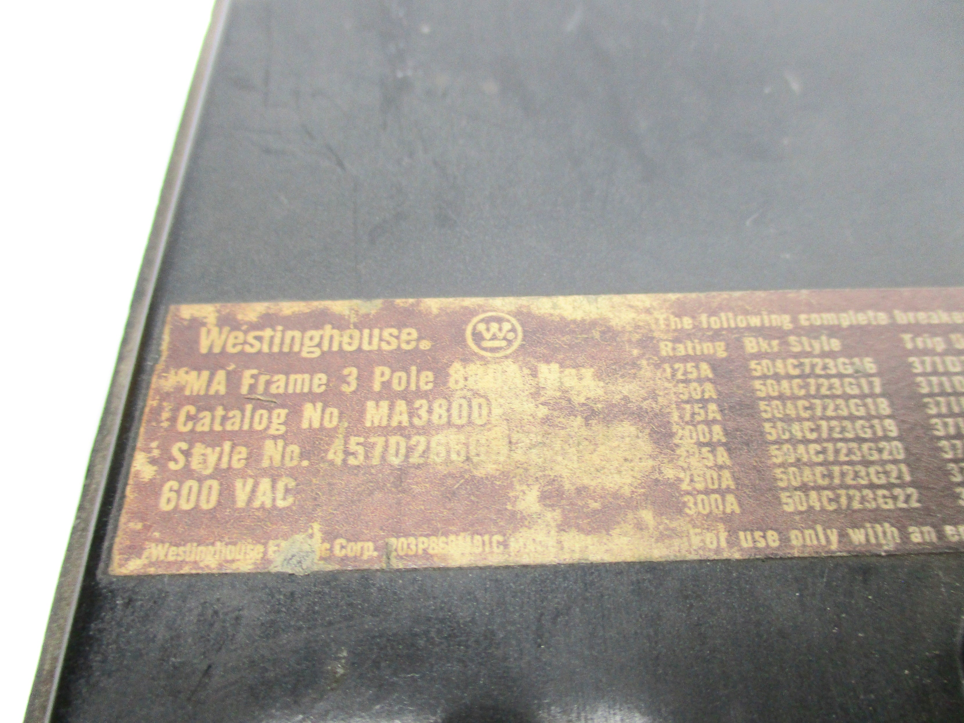 WESTINGHOUSE MA3800 500A 600VAC UNMP