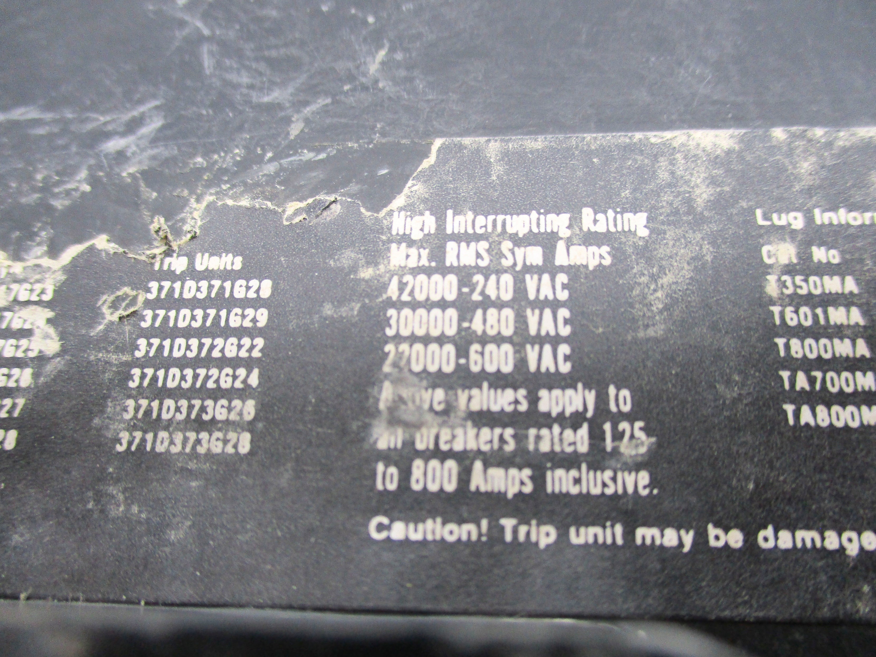 WESTINGHOUSE MA3800F 600A 600VAC UNMP