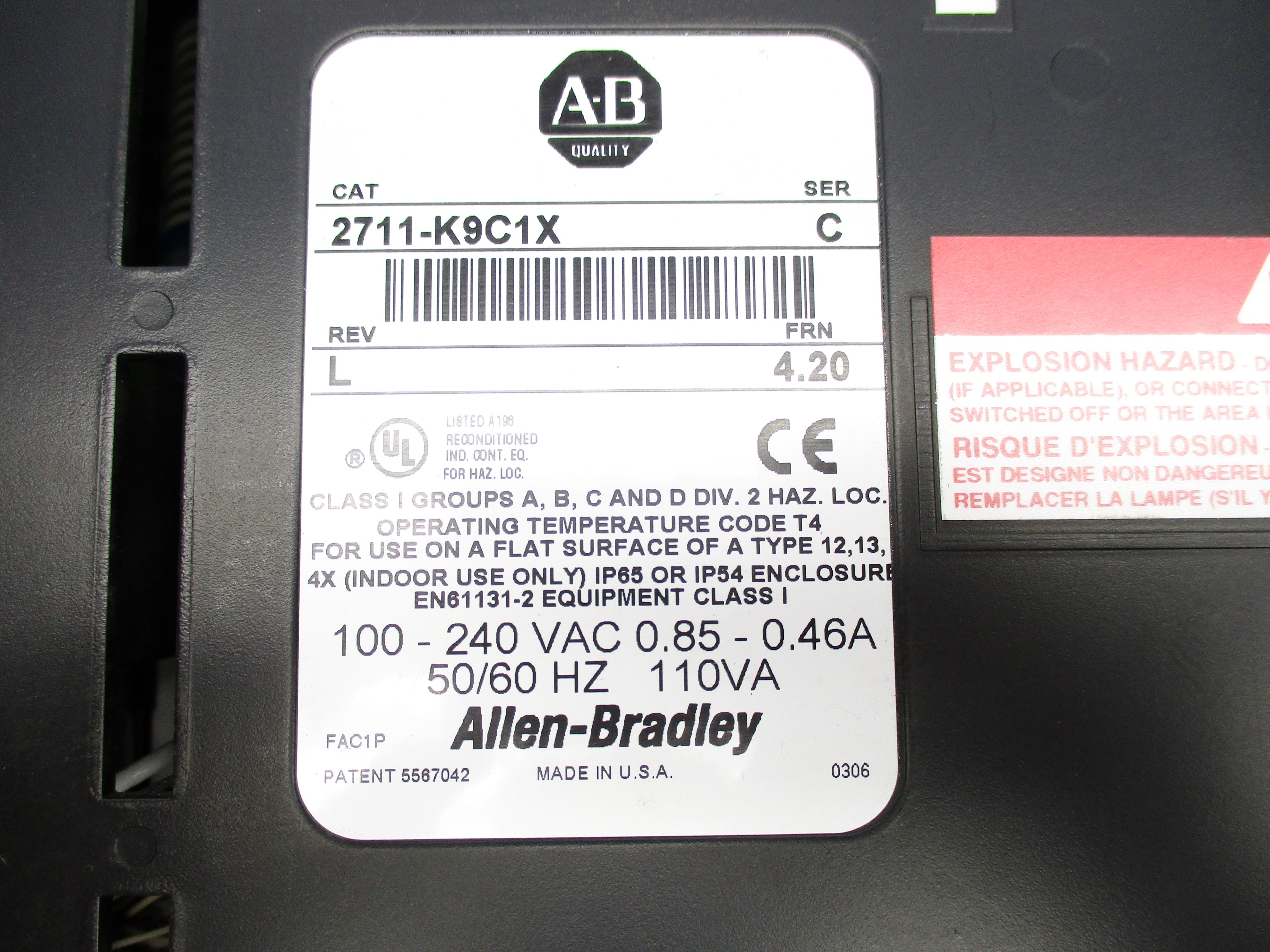 ALLEN BRADLEY 2711-K9C1X SER. C F/W 4.20 (AS PICTURED) UNMP