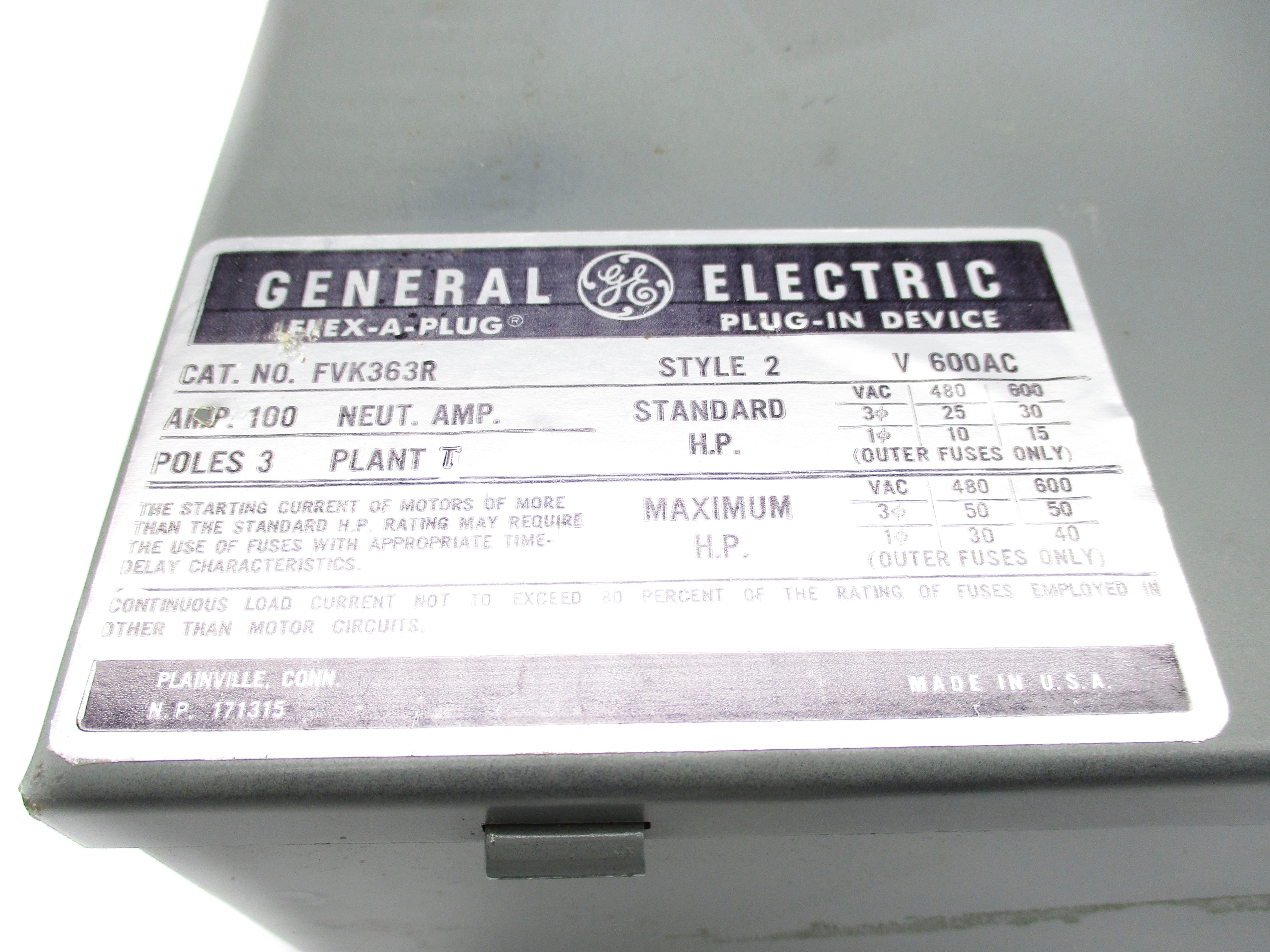 GENERAL ELECTRIC FVK363R UNMP