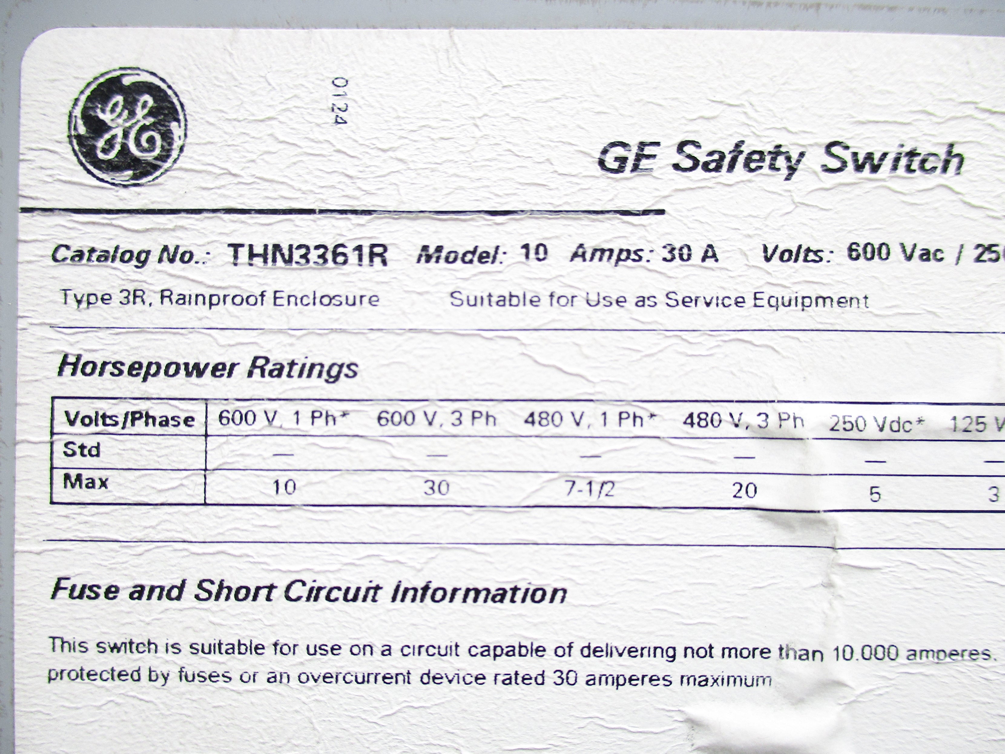 GENERAL ELECTRIC THN3361R UNMP