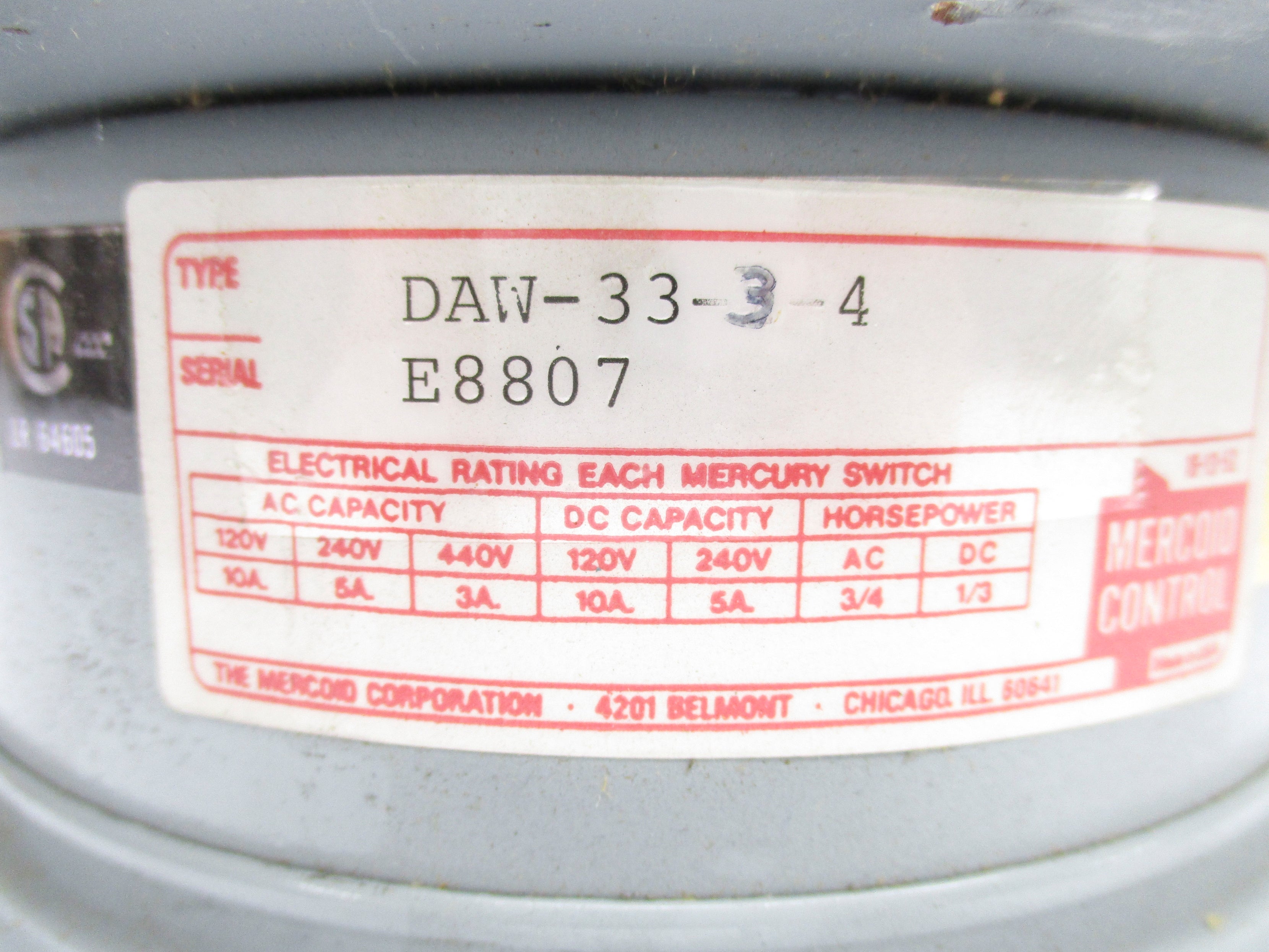 MERCOID DAW-33-3-4 480VAC 10A UNMP