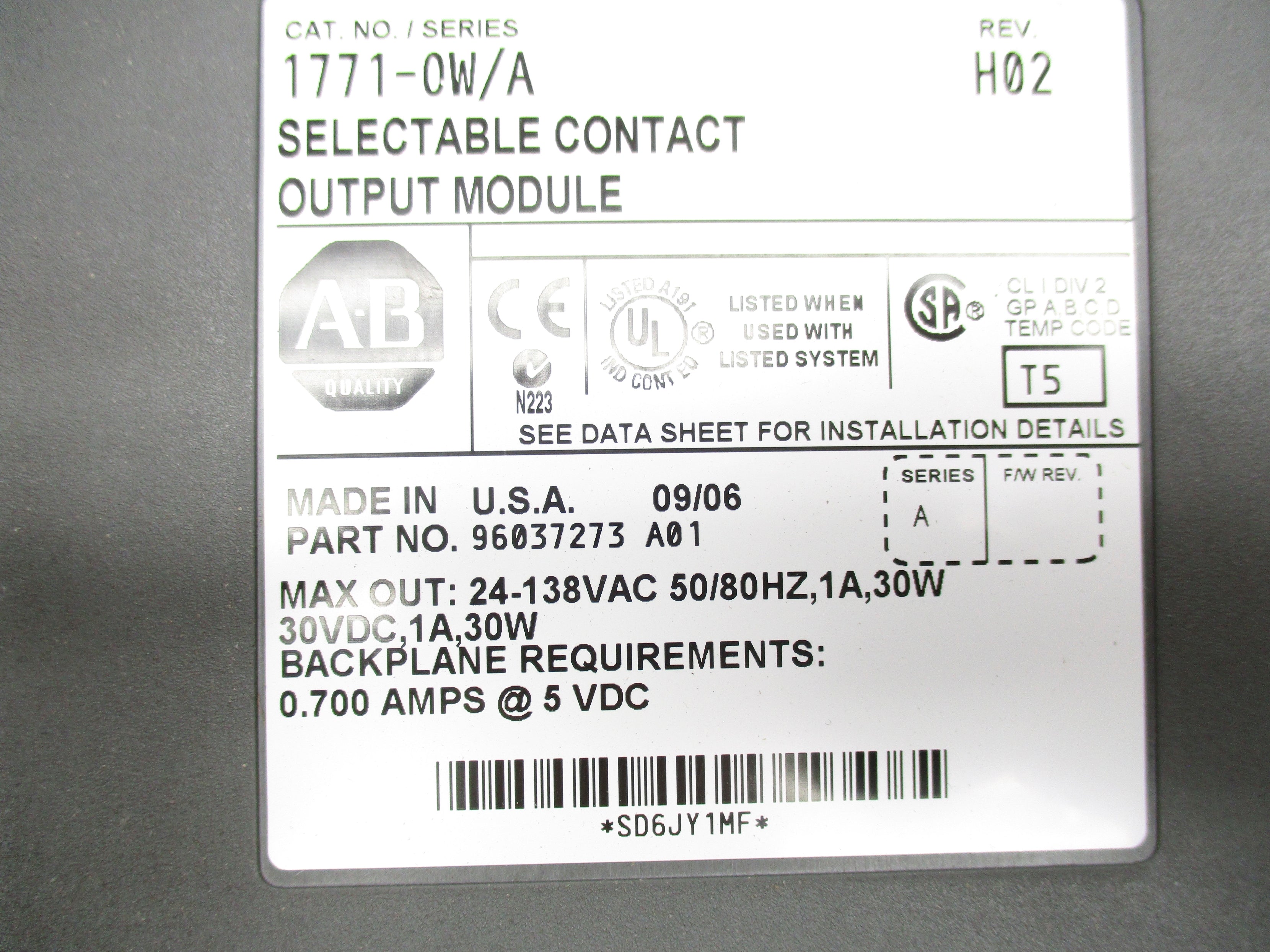 ALLEN BRADLEY 1771-OW SER. A NSNP