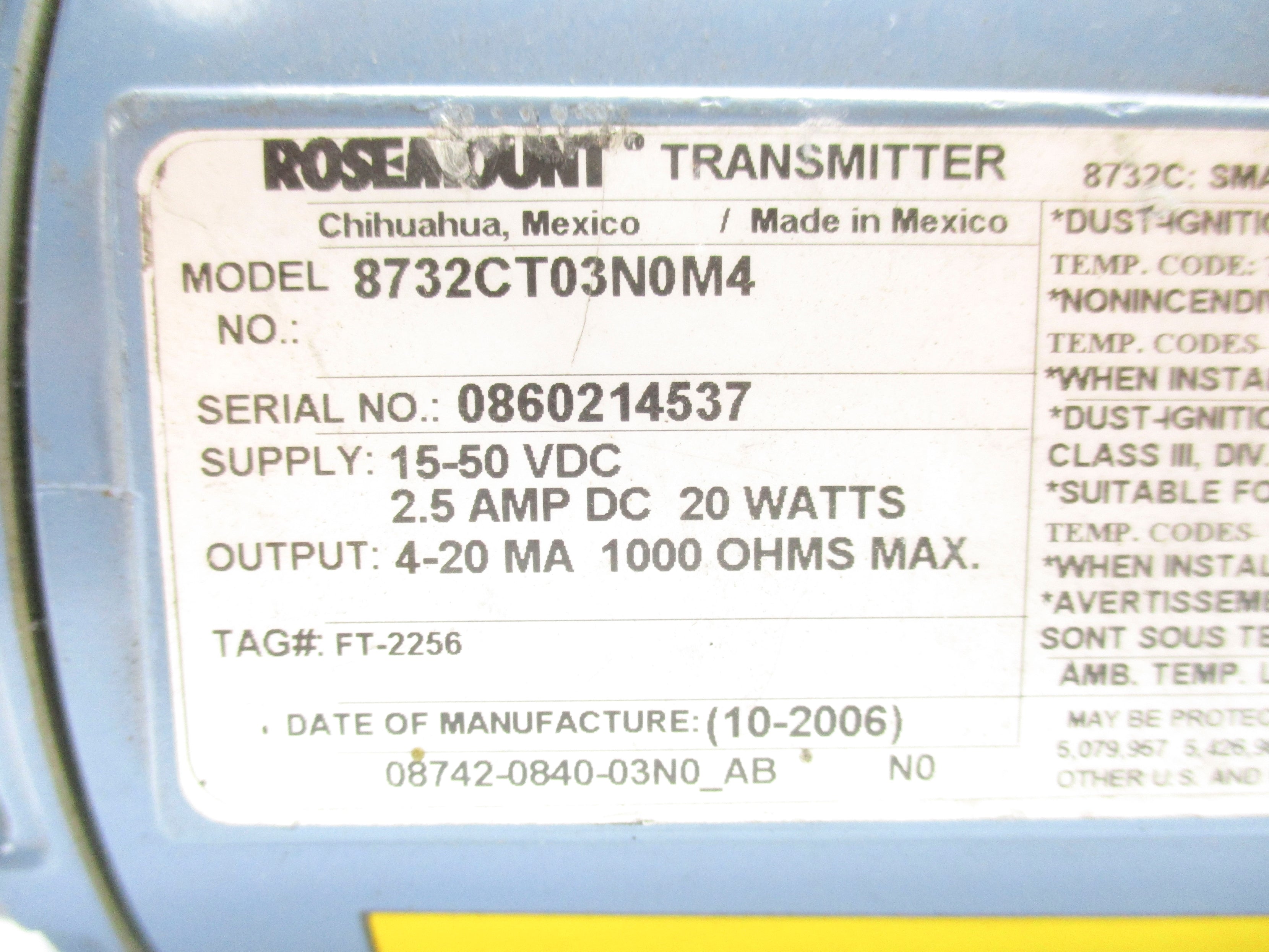ROSEMOUNT 8705THA005P1W0N0B3 8732CT03N0N4 UNMP
