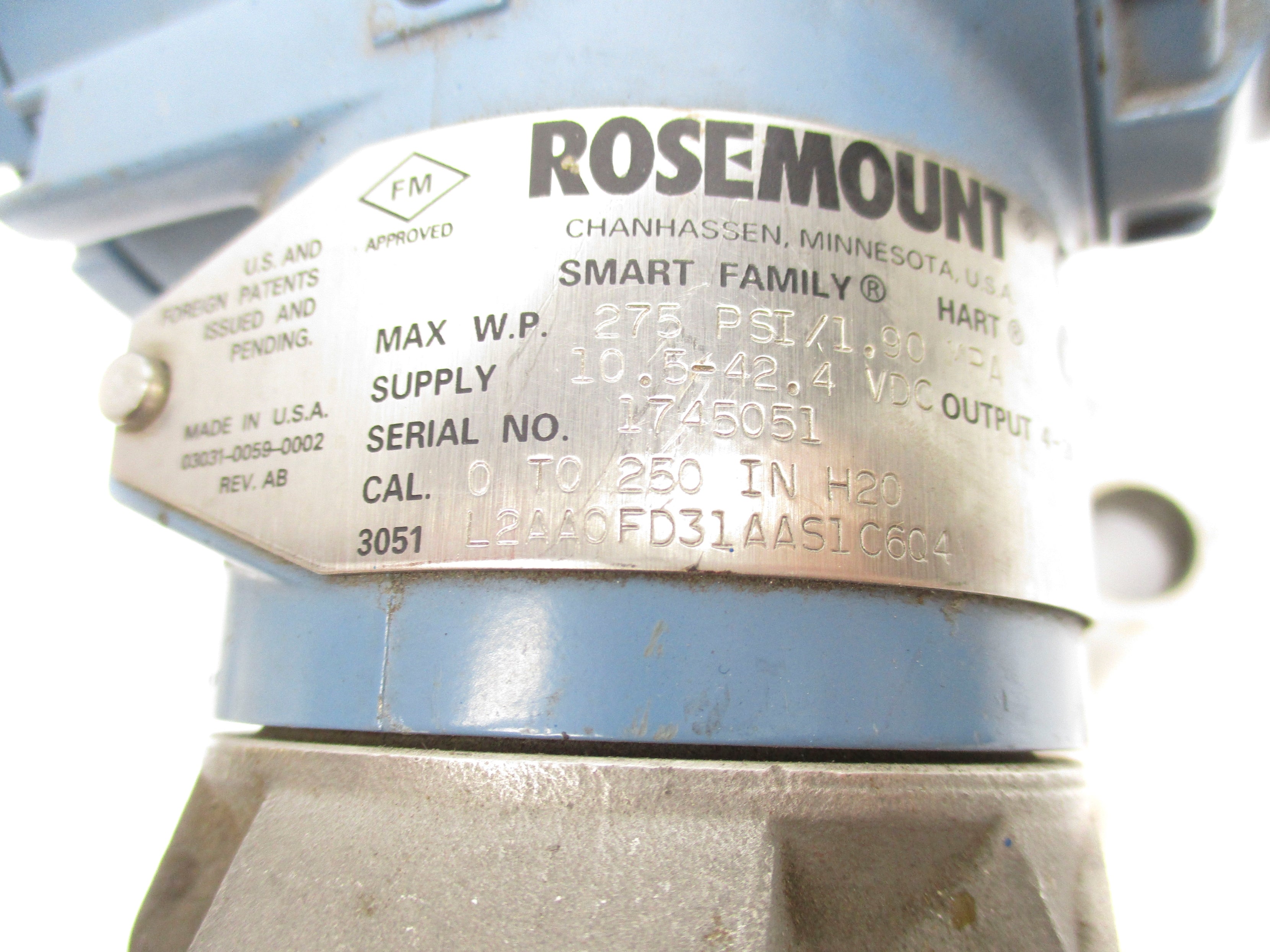 ROSEMOUNT 3051L2AA0FD31AAS1C6Q4 275PSI UNMP